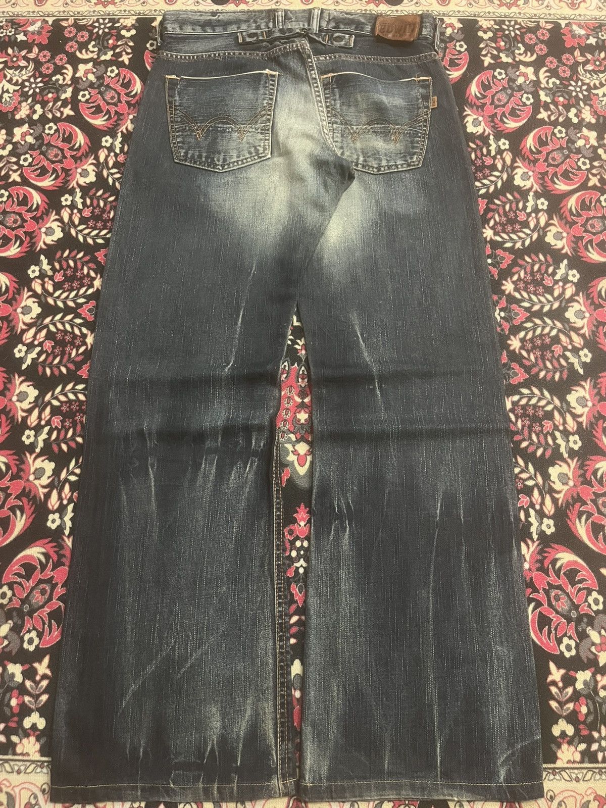 Vintage Edwin 505 Dark Faded Ripped Buckle Back Selvedge Flare Jeans Size US 30 / EU 46 - 2 Thumbnail