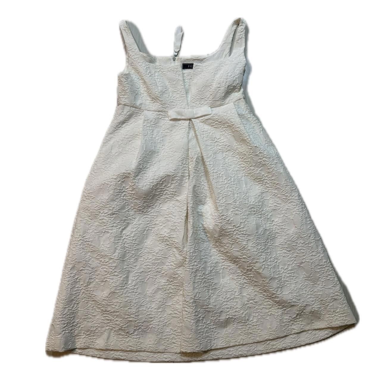 Designer Foxey Square Neck Pattern White W Ribbon Applique Dress Size S / US 4 / IT 40 - 1 Thumbnail