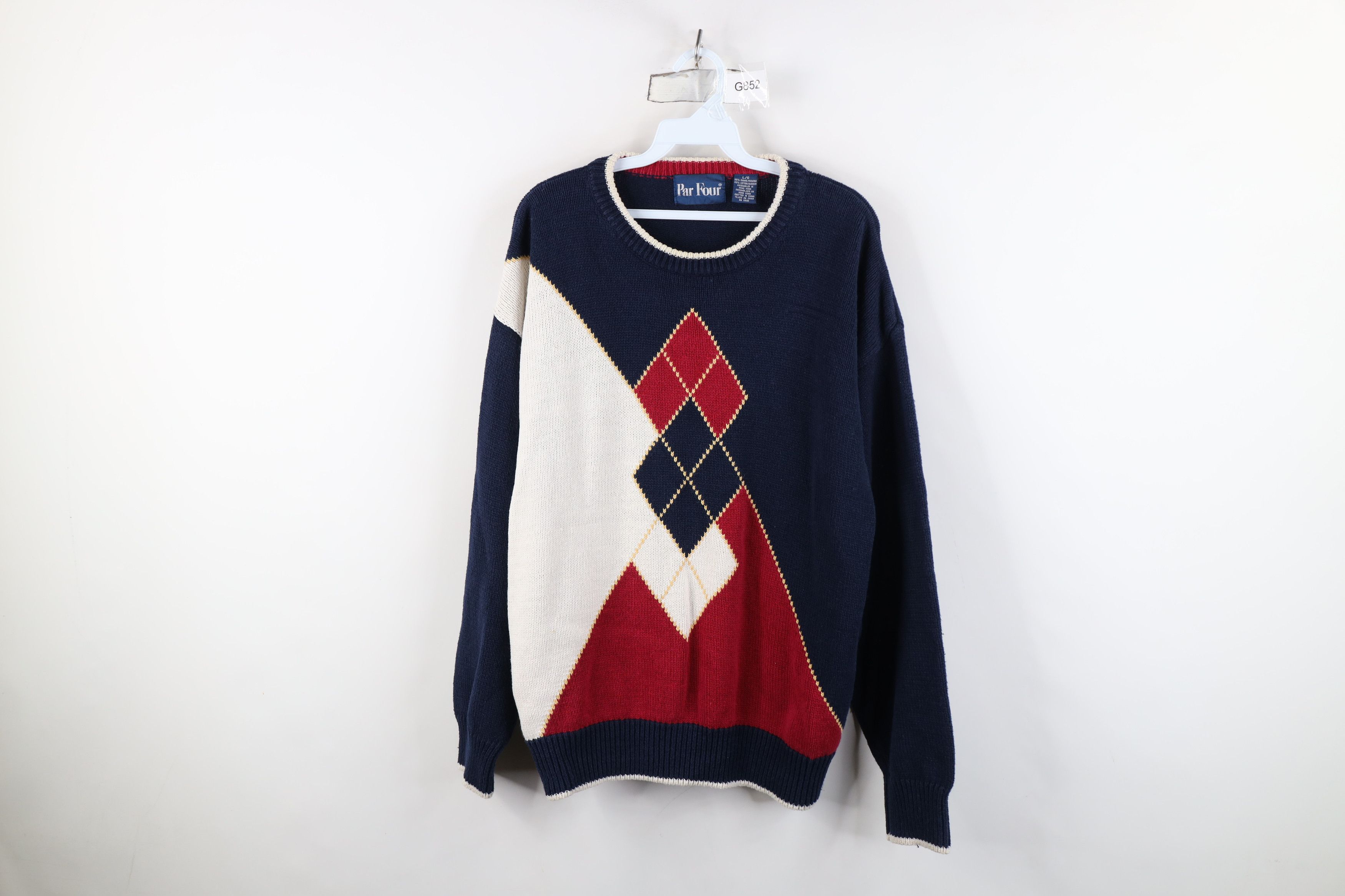 Vintage Vintage 90s Streetwear Argyle Diamond Knit Crewneck Sweater Size US L / EU 52-54 / 3 - 1 Thumbnail