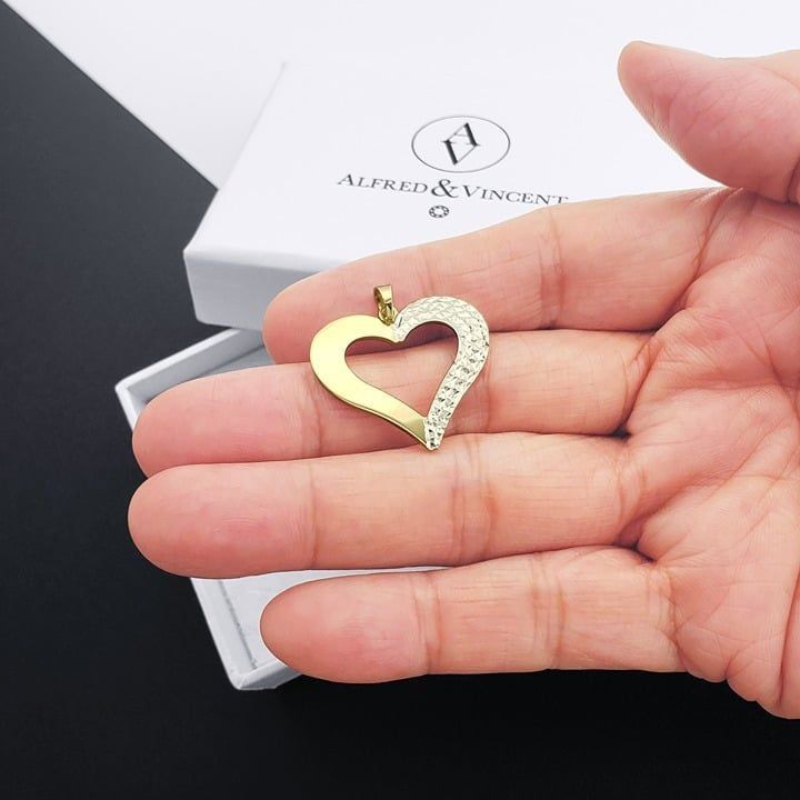 Other Large Heart Love Charm Pendant in 14k Yellow & White Gold Size ONE SIZE - 3 Thumbnail