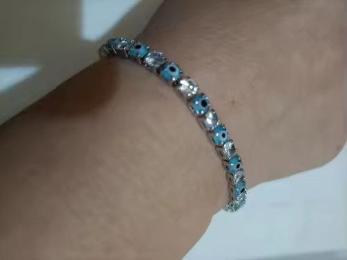 Sterling Silver 4mm Blue Color Evil Eye Bracelet Size ONE SIZE - 2 Thumbnail