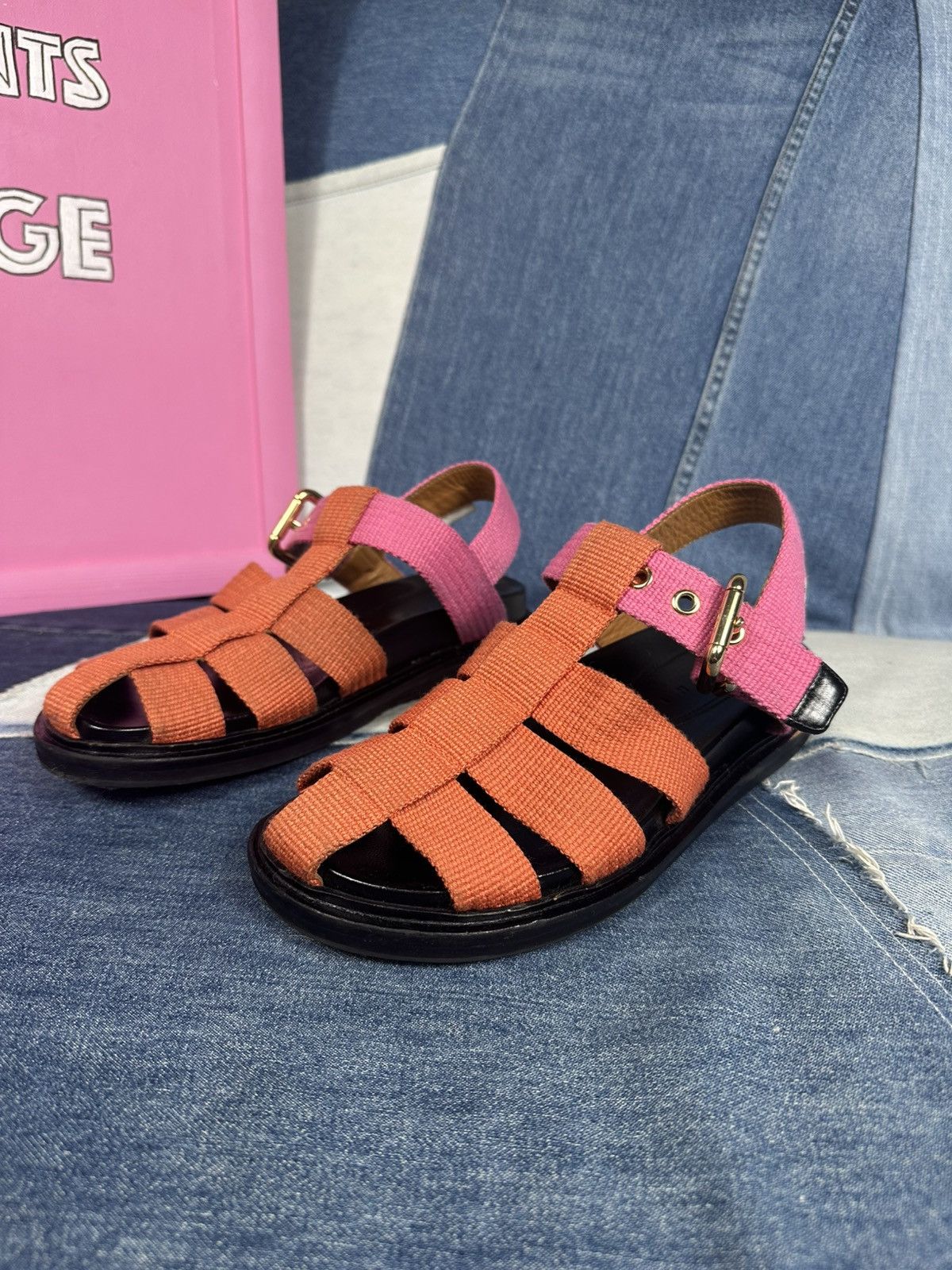 Marni Marni Orange & Pink Fisherman Sandals Canvas Straps Leather Size US 7 / IT 37 - 4 Thumbnail