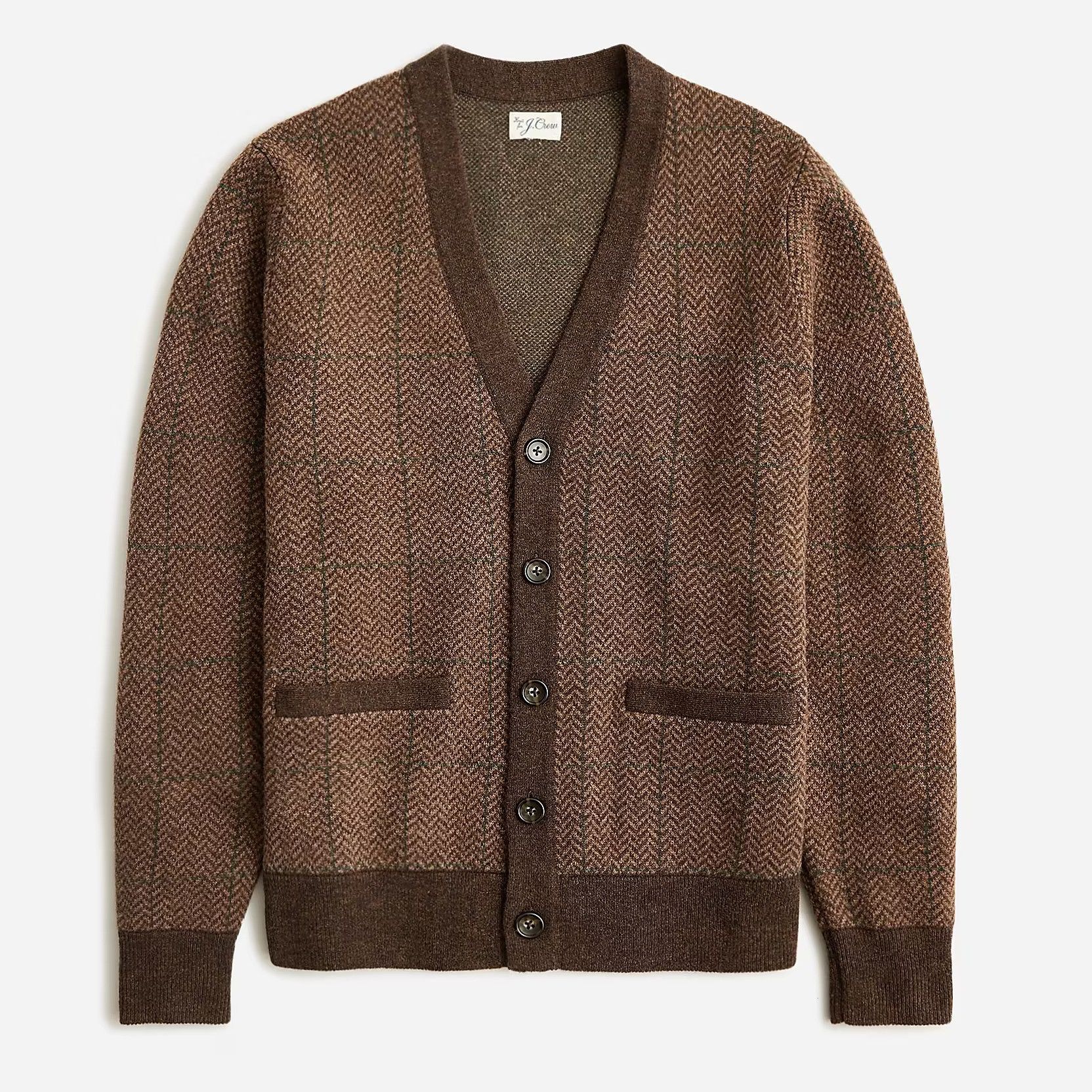 J.Crew J. CREW Wool Herringbone Jacquard V-neck Cardigan Sweater Size US M / EU 48-50 / 2 - 1 Thumbnail