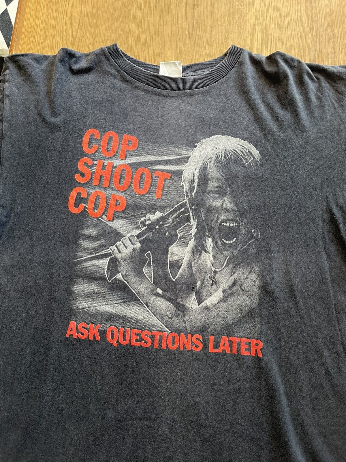 Band Tees Vintage Fade Black Cop Shoot Cop Ask Question Later T shirt Size US XL / EU 56 / 4 - 4 Thumbnail
