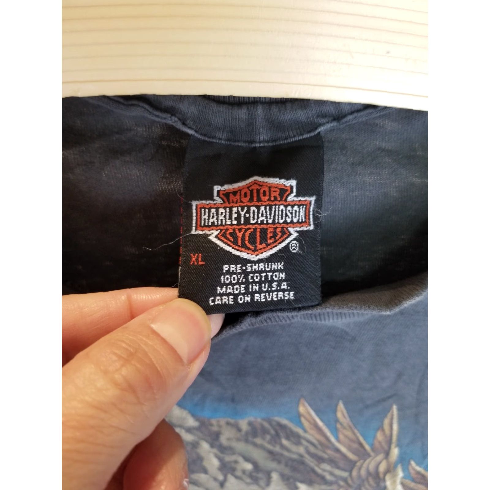 Harley Davidson Harley-Davidson T-Shirt Shirt XL Black Men Vintage 90's Sun Faded Trashed Single Stitch Crew Neck Short Sleeve Cotton Size US XL / EU 56 / 4 - 6 Thumbnail