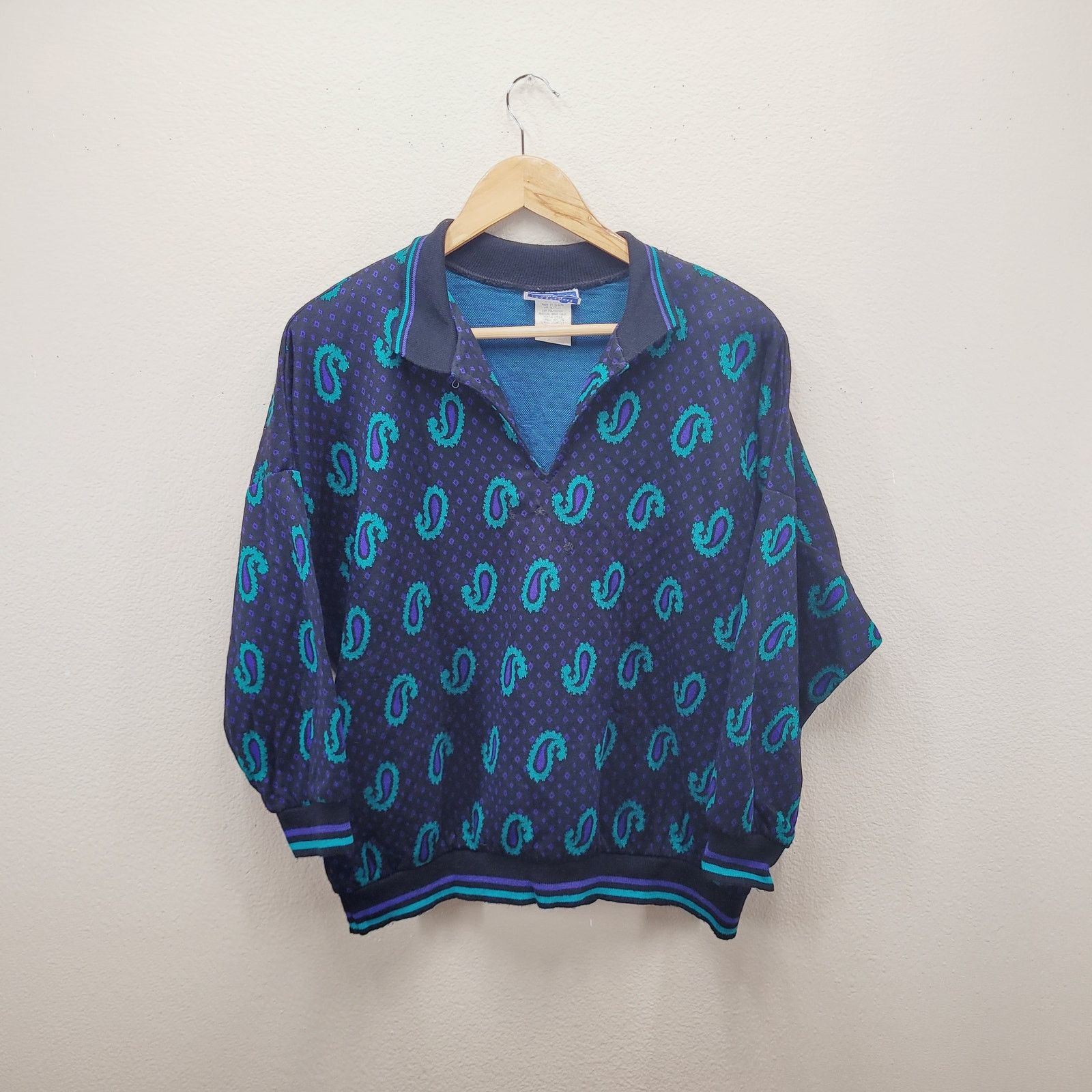 Other VTG 90s Paisley Blouse Sweater L Oversized Shoulder Pads Size L / US 10 / IT 46 - 3 Thumbnail