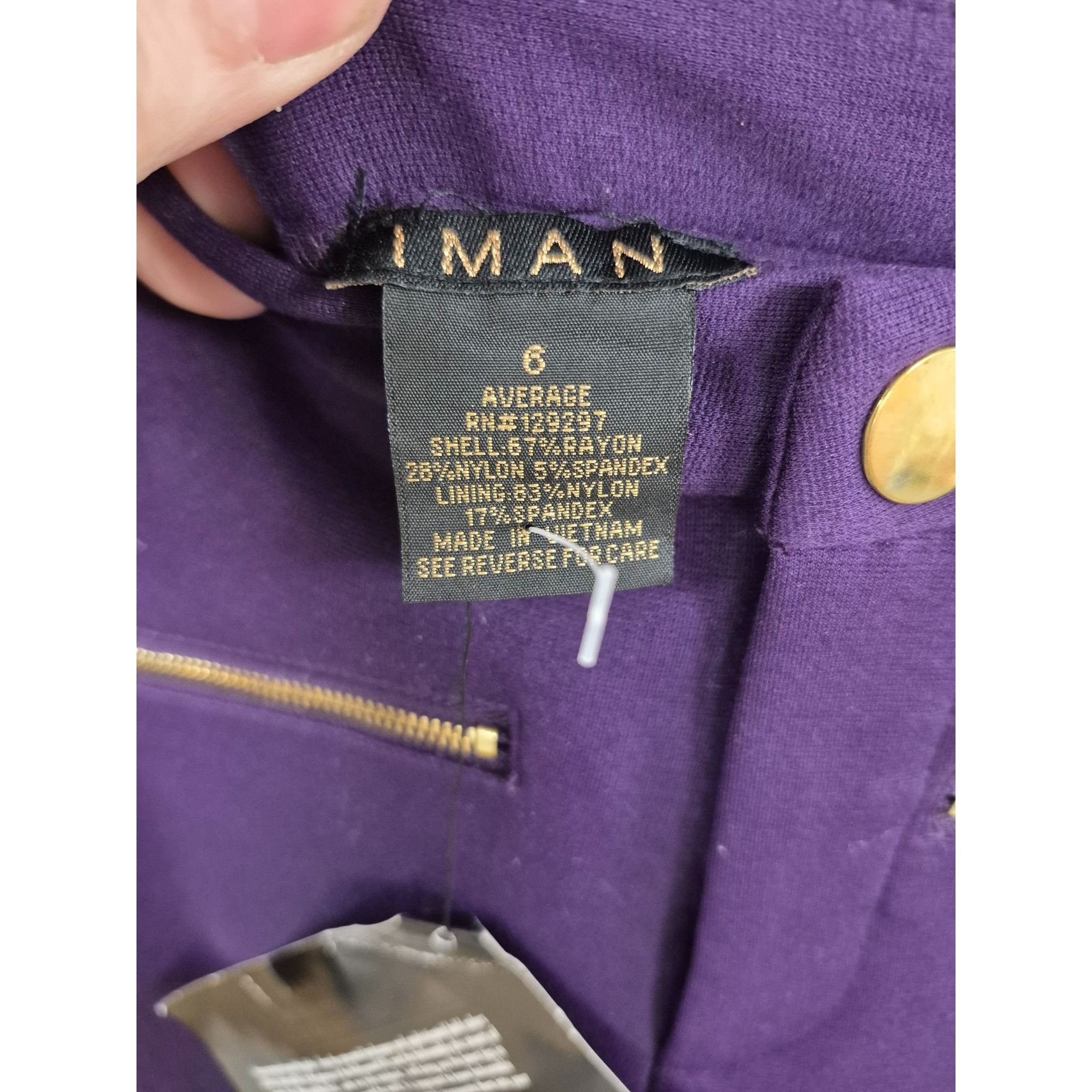 Other IMAN Womens Purple Stretch Pants Size 6 With Gold Zippers & Size 28" / US 6 / IT 42 - 4 Thumbnail