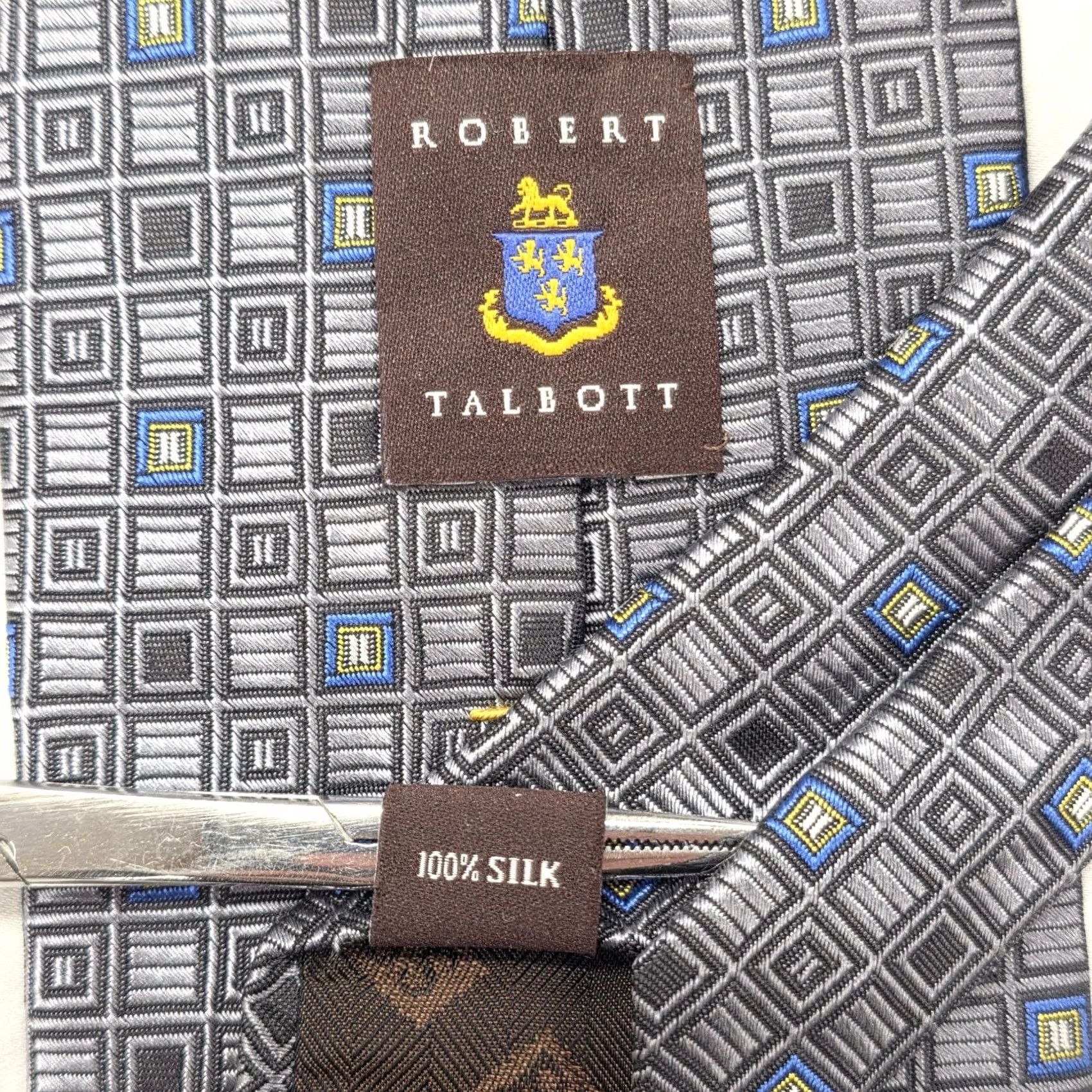 Robert Talbott Robert Talbott Silk Necktie Mens 60" X 3.125" Silver Geometric Made in USA Tie Style Designer Bonds Mens Fashion Size ONE SIZE - 6 Thumbnail