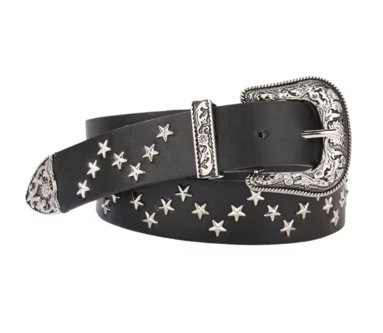 Cowboy Equipment × Vintage vintage black american western cowboy boho star studded belt Size ONE SIZE - 1 Thumbnail