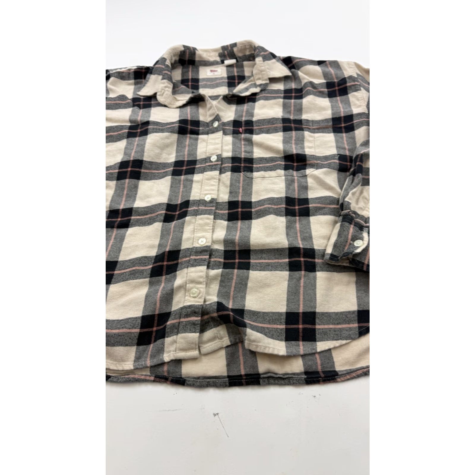 Levi's Levi's Shirt Women's XL Beige & Black Plaid Flannel Button-Down Long Sleeve Cotton Size XL / US 12-14 / IT 48-50 - 3 Thumbnail