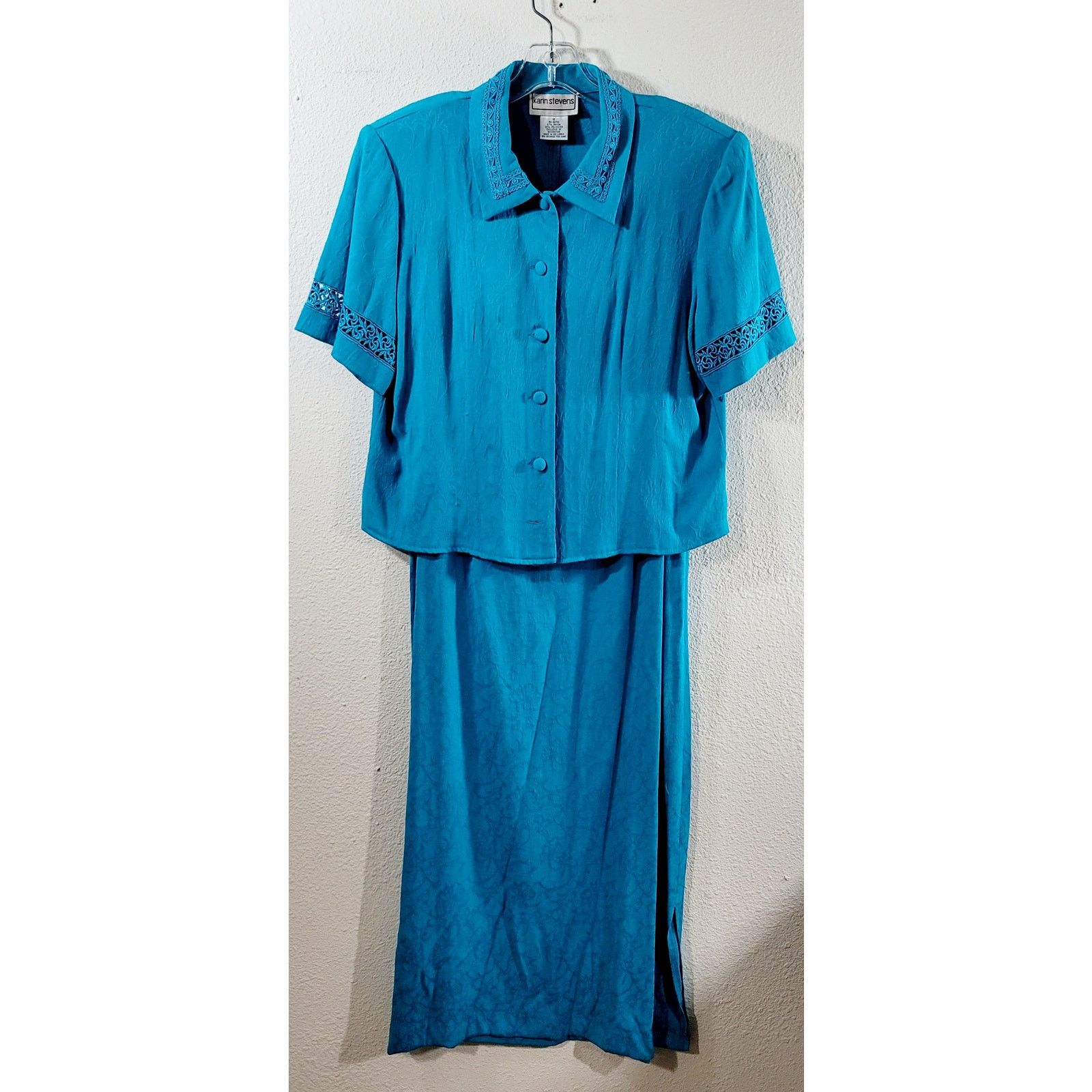 Other Karin Stevens Teal Blue 2 Piece Women's Dress 12 Embroidered Size XL / US 12-14 / IT 48-50 - 8 Thumbnail