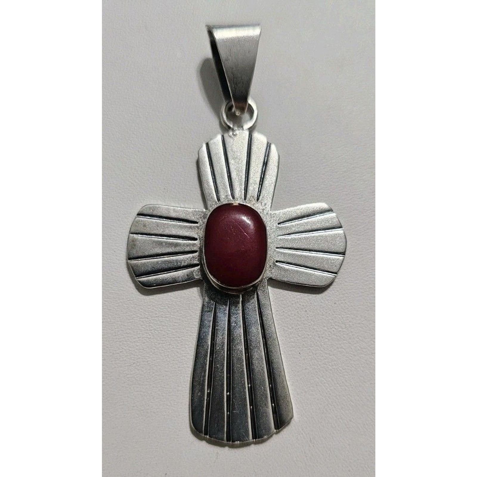 Other Vintage Chunky Sterling Silver Cross Red Jasper Stone Size ONE SIZE - 2 Thumbnail