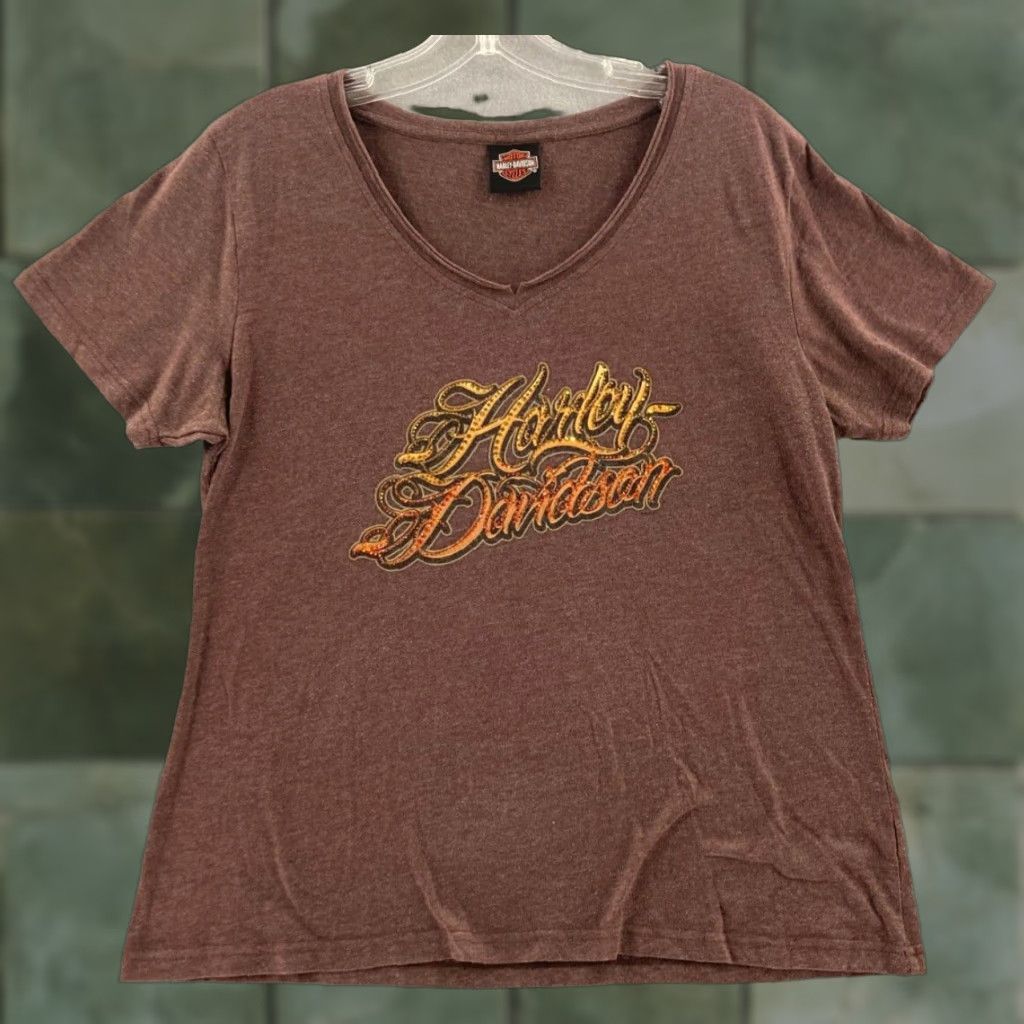 Harley Davidson VINTAGE Harley-Davidson Motorcycle T-Shirt Womens XL Brown Casual Short Sleeve 90s Honda Apparel Women Size XL / US 12-14 / IT 48-50 - 1 Thumbnail
