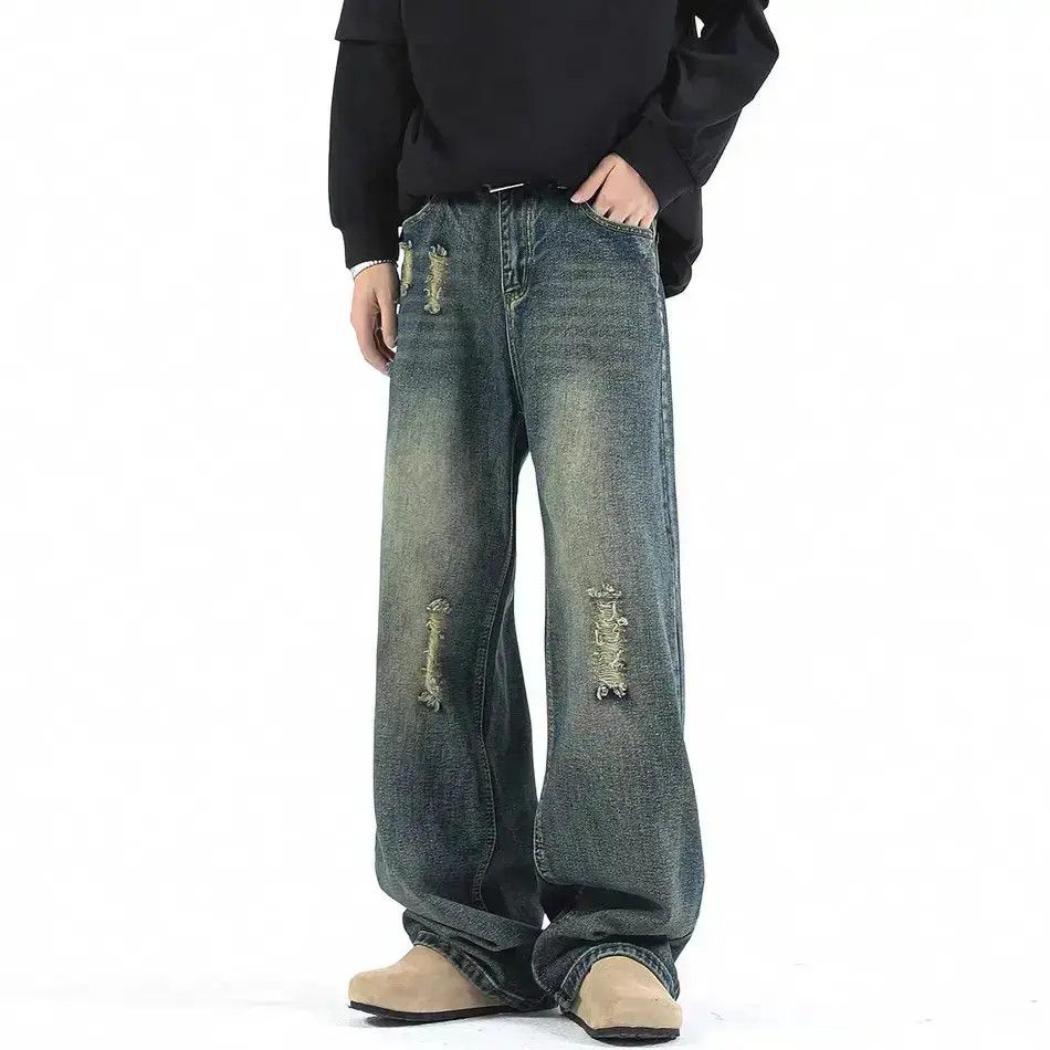 Japanese Brand Broken jeans men's straight loose casual trousers Size US 32 / EU 48 - 2 Thumbnail