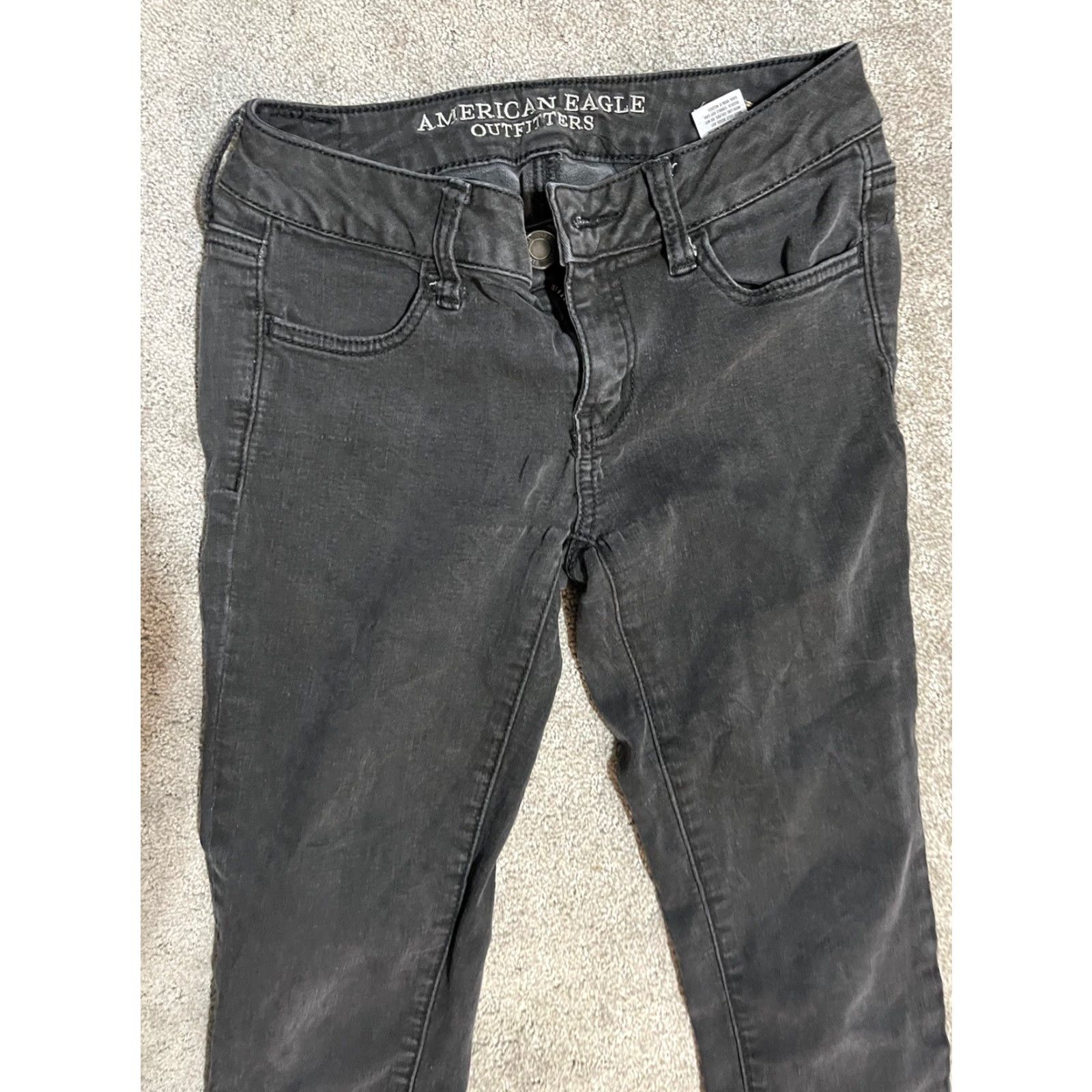 American Eagle Outfitters American Eagle Black Super Stretch Mid Rise Jegging Pants 2 Short Solid Womens Fit Denim 90s? Size 26" / US 2 / IT 38 - 2 Thumbnail