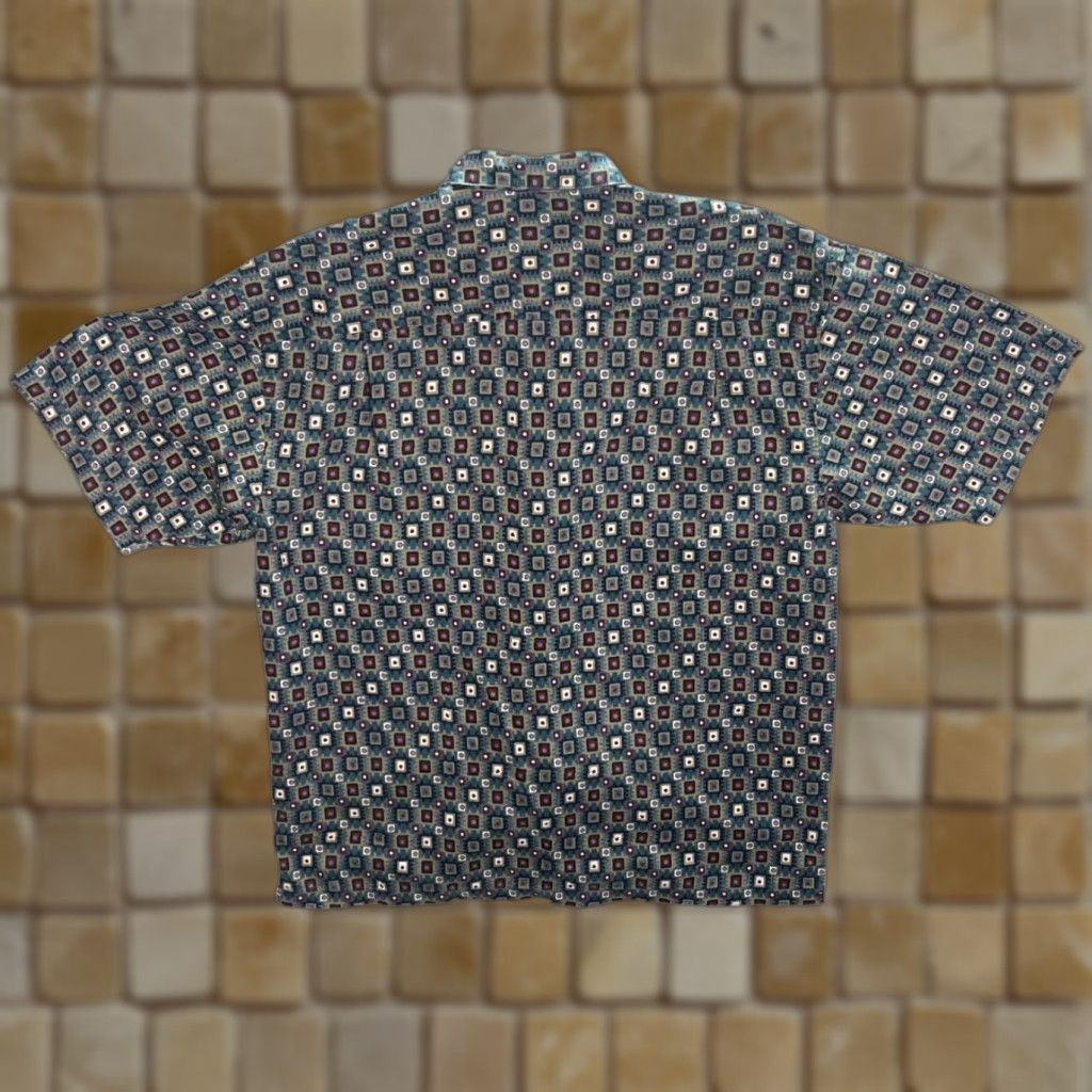 Vintage VINTAGE City Streets Shirt 90s Ramie Cotton Blue Large XL Button-Up Short Sleeve Patterned Abstract Mens Men’s 90s Theme Size US L / EU 52-54 / 3 - 1 Thumbnail