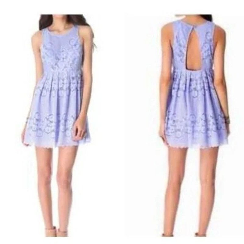 Free People Free People Rocco Lace Open Back Fit Flare Mini Lavender 4 Size S / US 4 / IT 40 - 1 Thumbnail