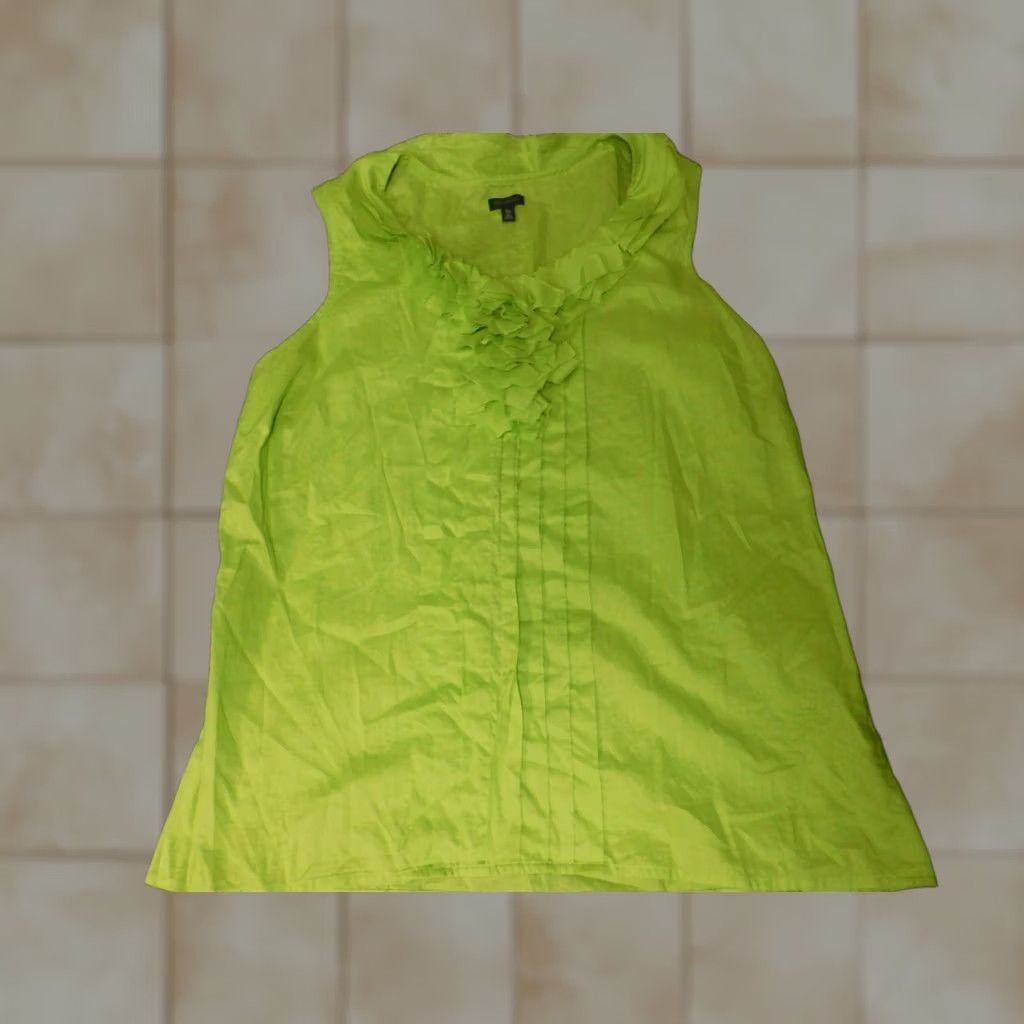 Madison Madison Blouse Shirt Womens Large Green Collared Pullover Sleeveless Casual 100% Cotton Ruffle Casual Vintage No Size L / US 10 / IT 46 - 1 Thumbnail