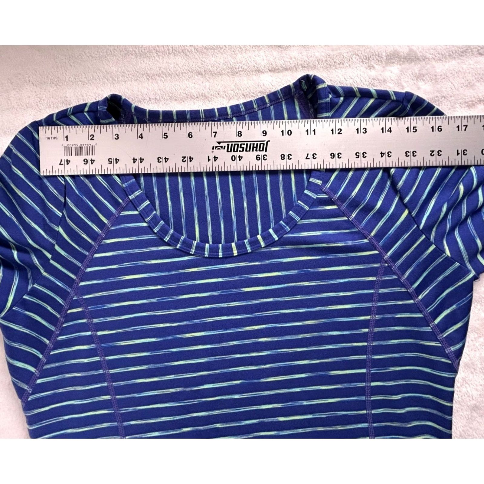 Athleta Athleta Shirt Womens Medium Blue Green Striped Scoop Neck Long Sleeve Stretch Athletic Tops Size M / US 6-8 / IT 42-44 - 7 Thumbnail