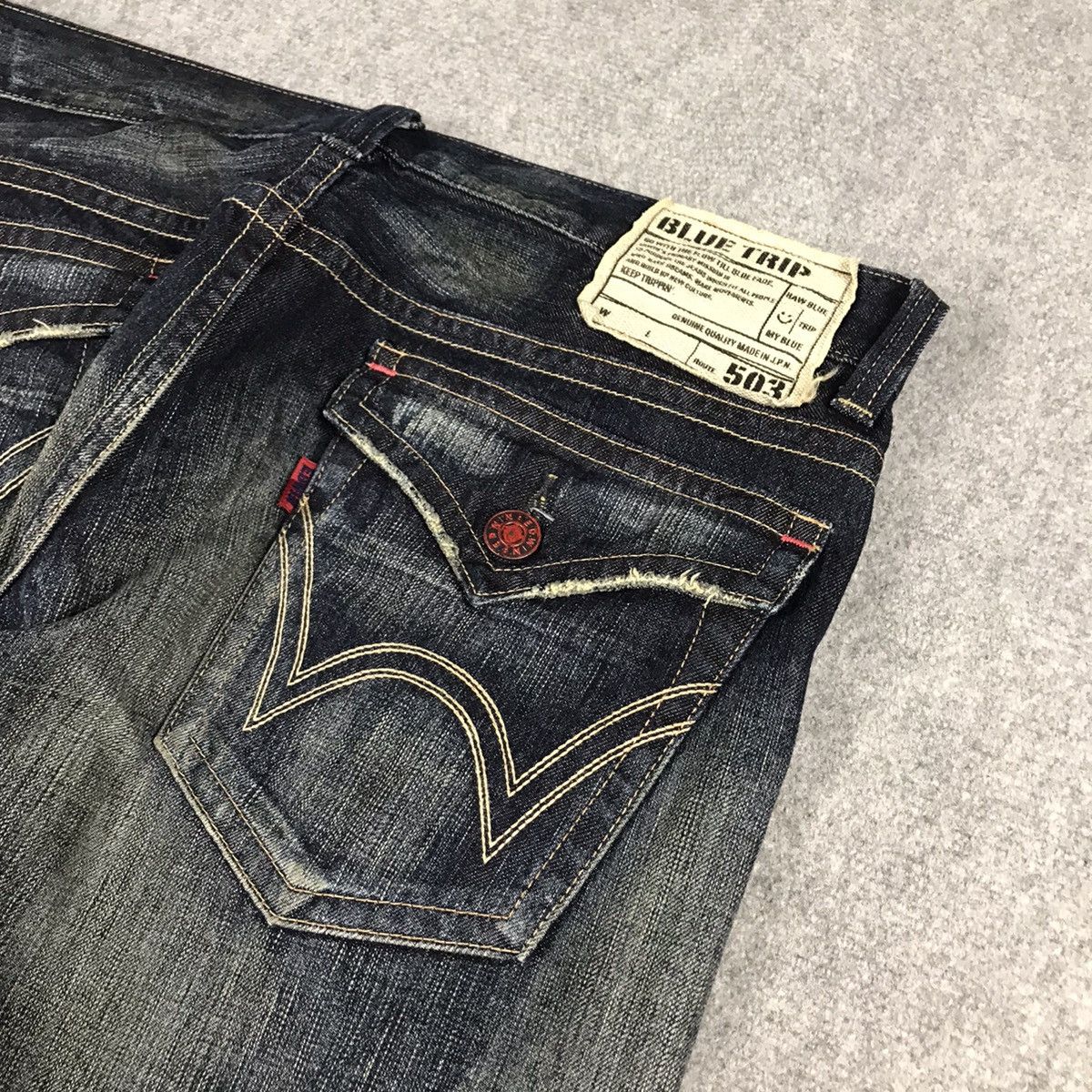 14th Addiction × If Six Was Nine × Le Grande Bleu (L.G.B.) FLARED JAPAN STYLE DISTRESSED BOOT CUT EDWIN DENIM PANTS Size US 34 / EU 50 - 15 Thumbnail