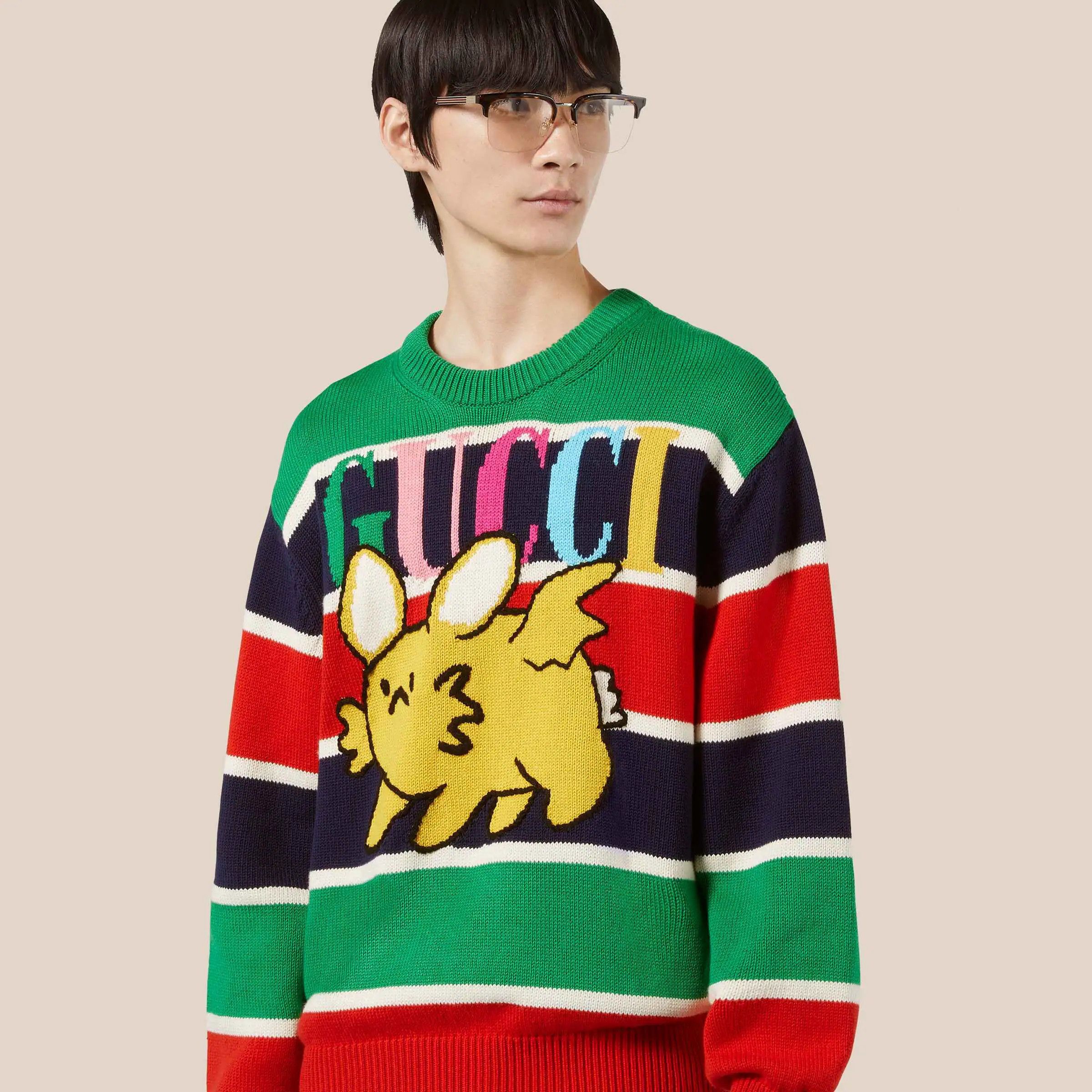 Gucci M - Gucci Kawaii Striped Sweater Green Red Cotton Wool Size US M / EU 48-50 / 2 - 2 Thumbnail