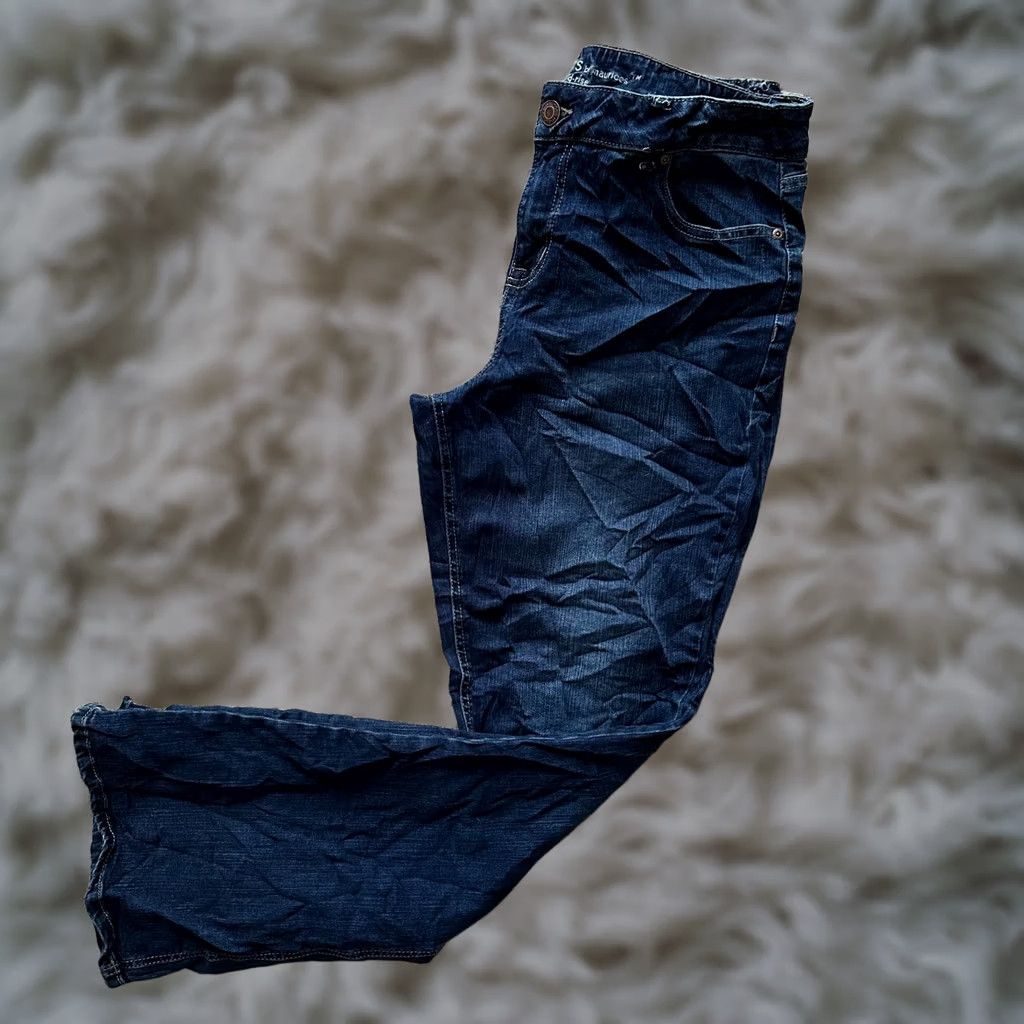 Denime M Jeans Womens 16 Long (36x33) Mid Rise Bootcut Jeans Blue Dark Wash Missing Belt Loops Size 38" / US 16 / IT 52 - 1 Thumbnail