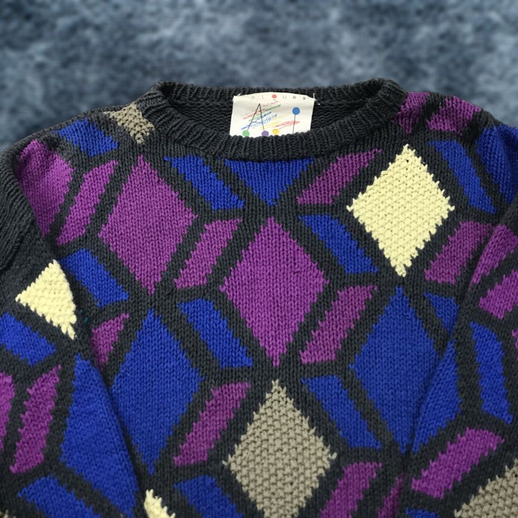 Alexander Julian VINTAGE Alexander Julian Colours Sweater Womens L Geometric Knit Crew Neck Pullover 80s Purple Mens Womens Girls Boys Size L / US 10 / IT 46 - 1 Thumbnail