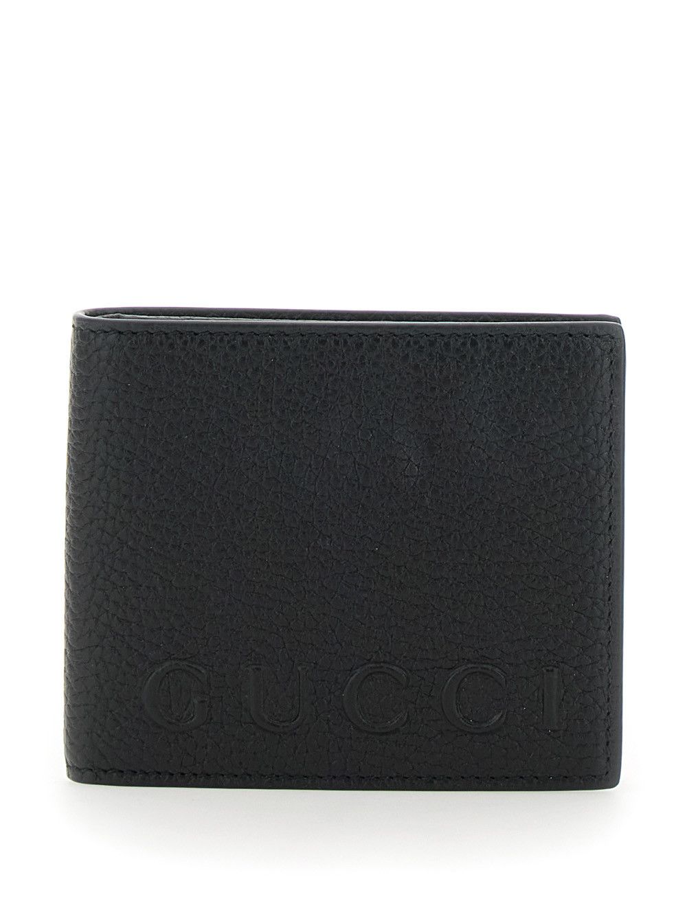 Gucci Black Bi-Fold Wallet with Embossed Logo Lettering on the Front in Grained Leather Man Size ONE SIZE - 1 Thumbnail