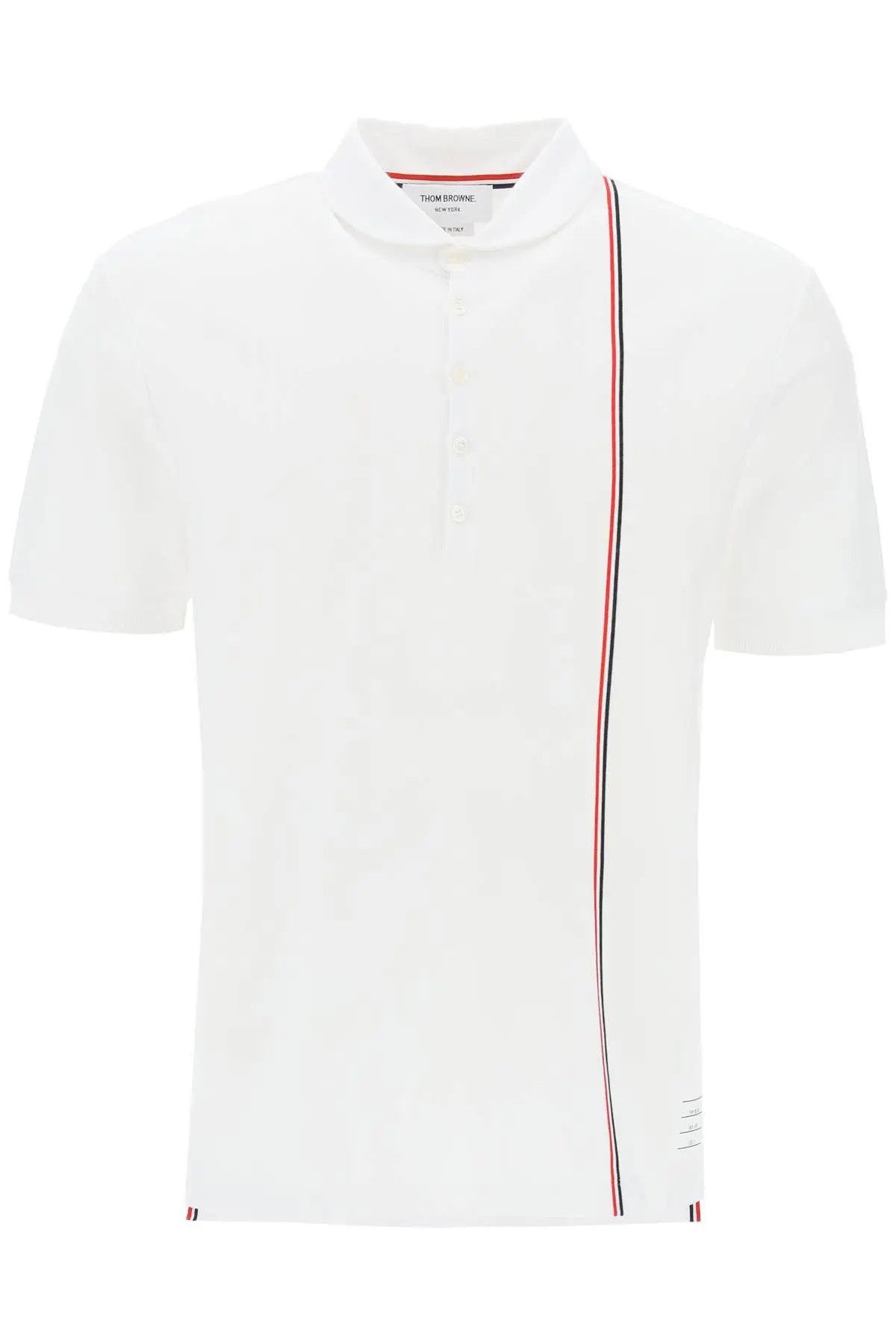 image of Thom Browne O1S22I1N0324 Tricolor Intarsia Polo Shirt In White, Men's (Size XL)