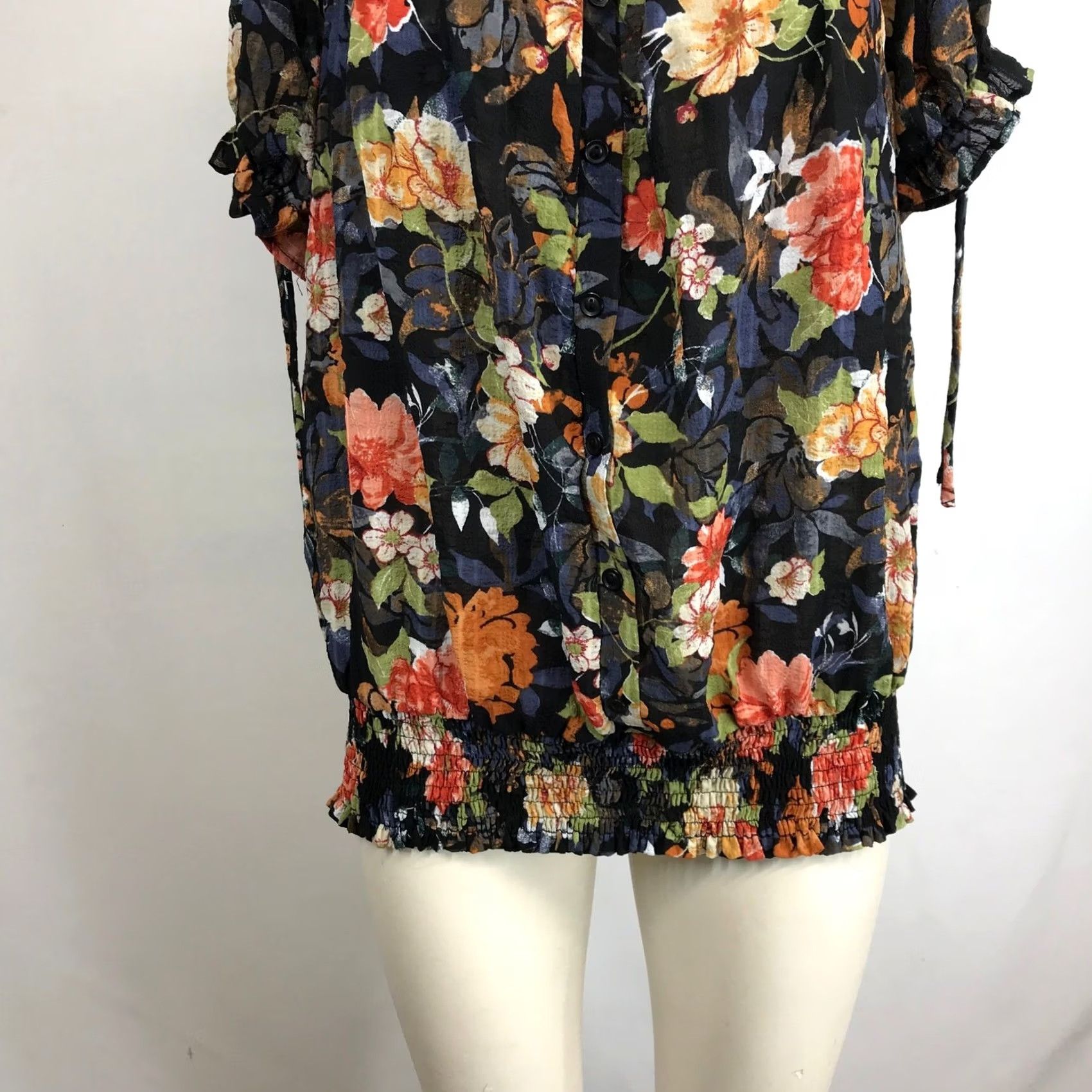 Rains Sweet Rain Black Floral Square Neck Smocked Off Shoulder Top Women's 2X Size XXL / US 16-18 / IT 52-54 - 3 Thumbnail