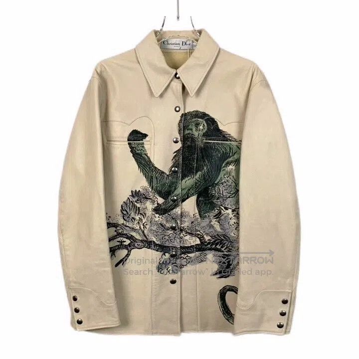 christian dior beige monkey print leather jacket.