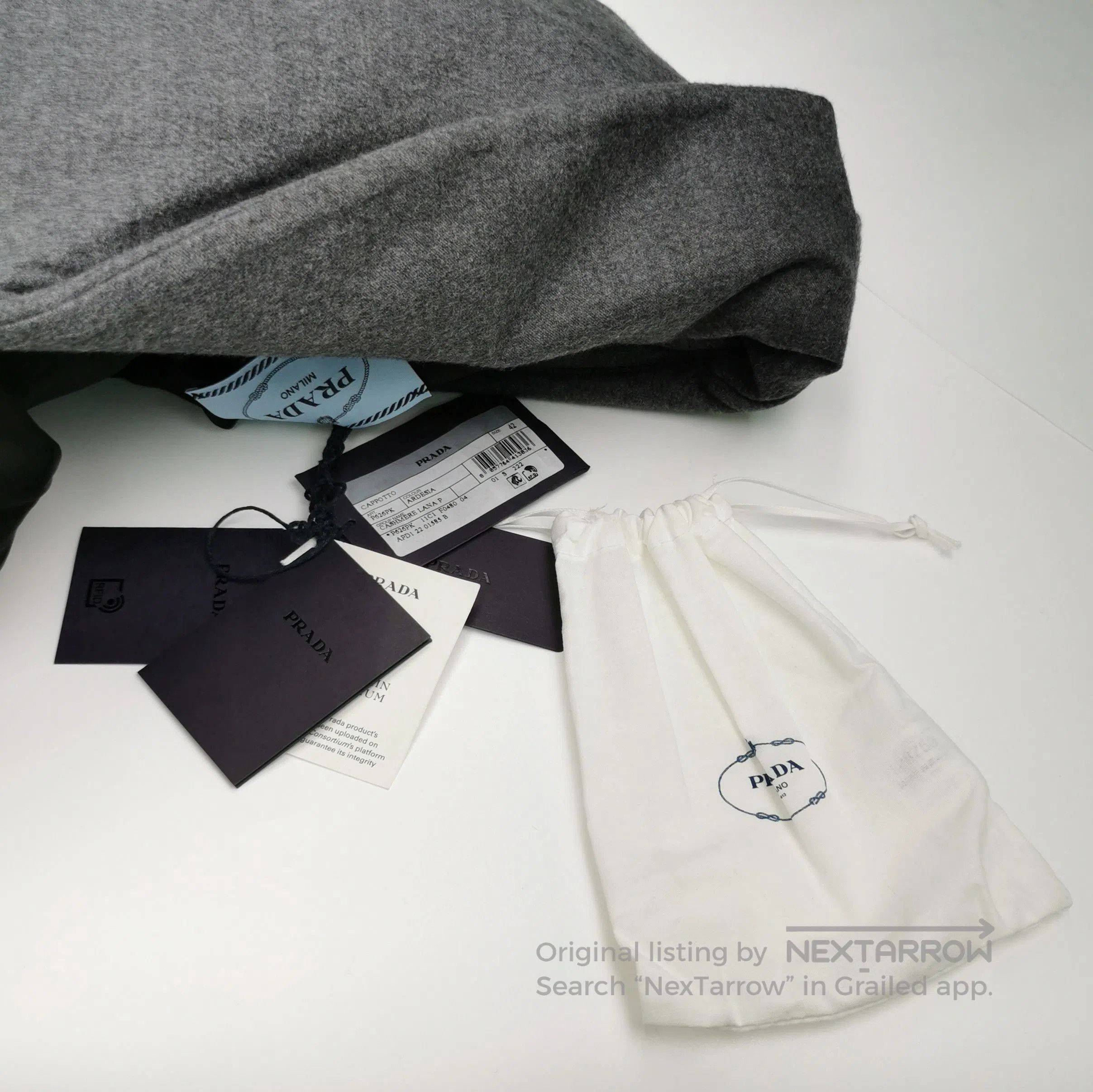 Prada Prada Long Sleeve Belted Coat in Gray . Size US L / EU 52-54 / 3 - 4 Thumbnail
