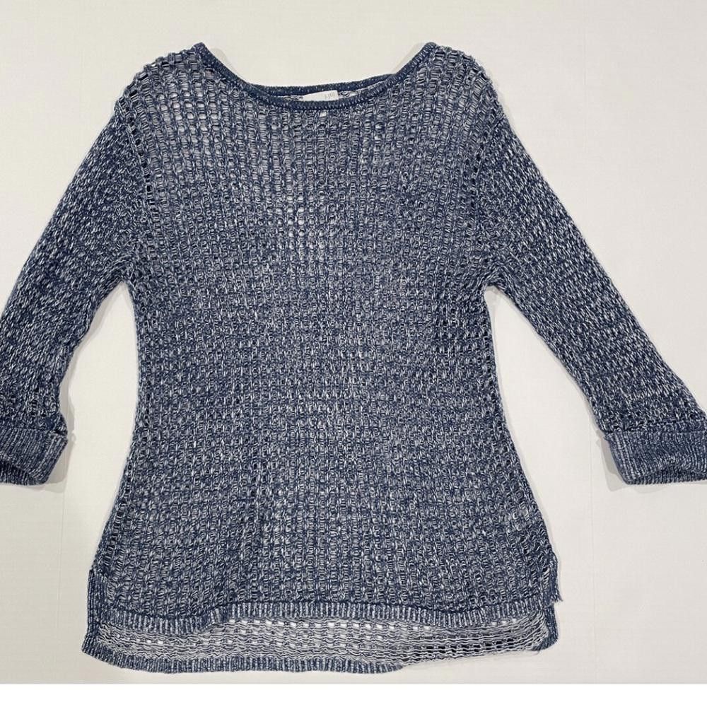 Designer J. Jill Blue Open Knit Linen Cuffed Sweater XS Size XS / US 0-2 / IT 36-38 - 2 Thumbnail