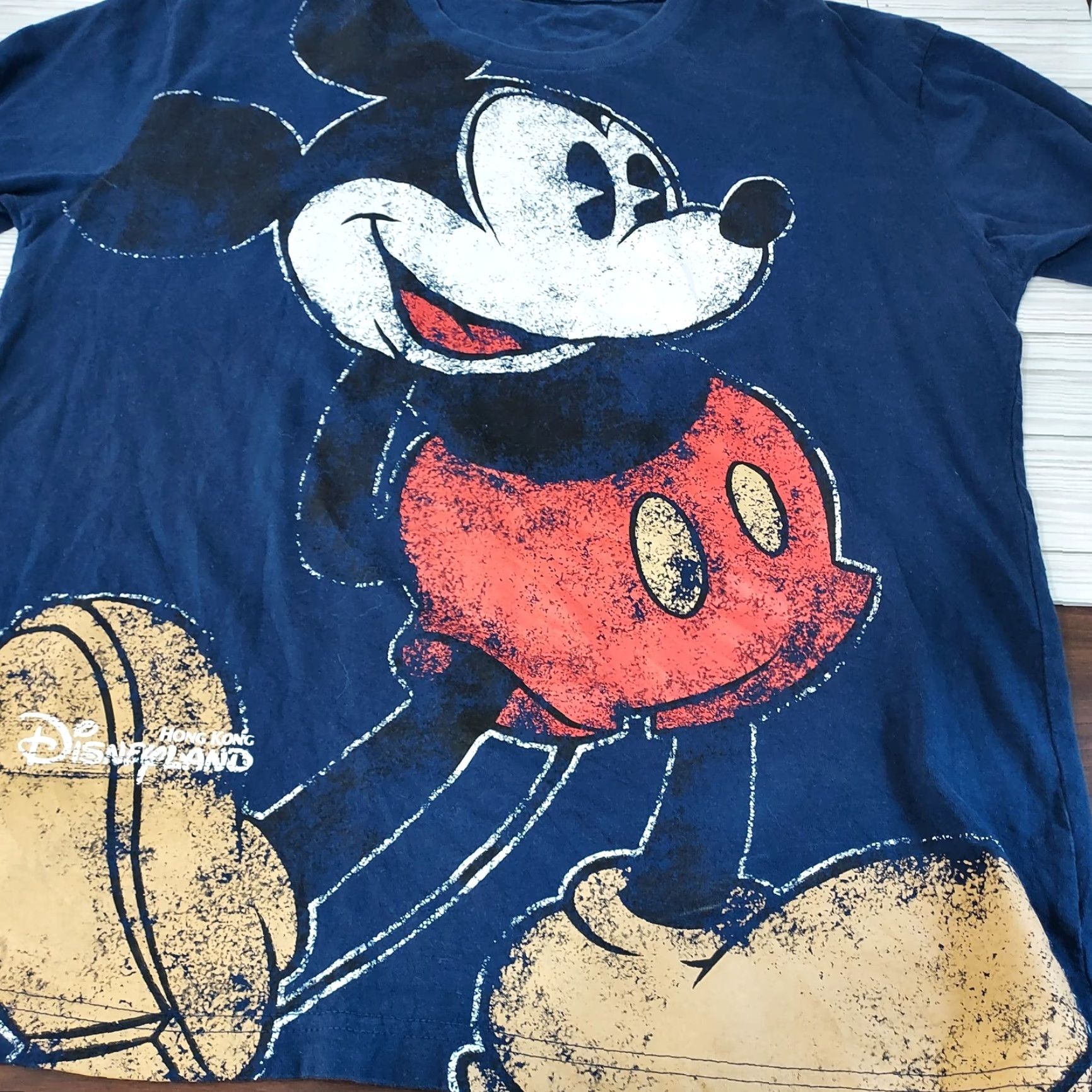 Disney VINTAGE Disney Mickey Mouse T-Shirt Jersey Blue 100% Cotton Women's XL EUC Spring Summer Hong Kong Disneyland Pattern Basic Shirt" Size XL / US 12-14 / IT 48-50 - 6 Thumbnail