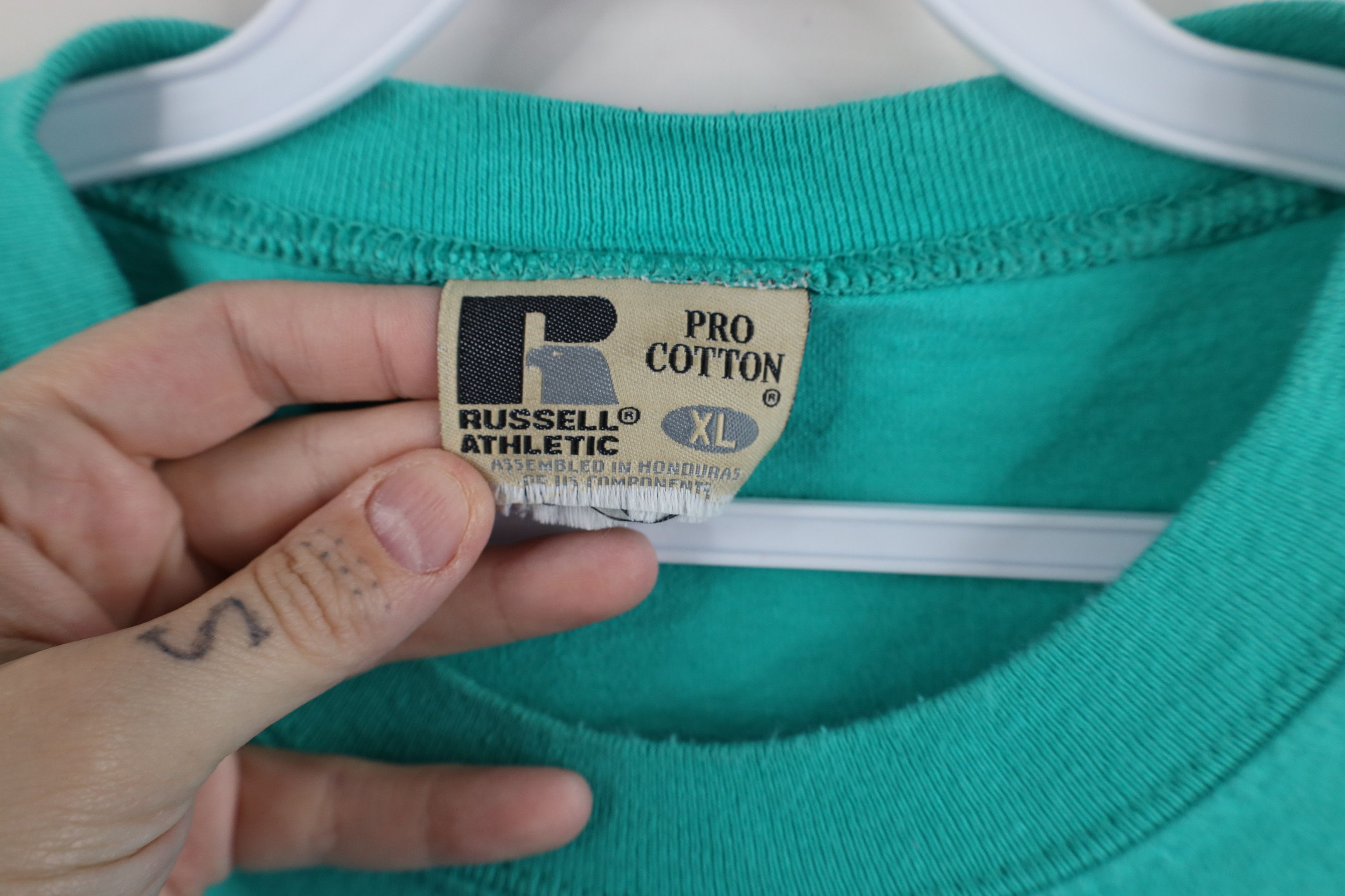 Russell Athletic × Vintage Vintage 90s Russell Athletic Heavyweight Cotton T-Shirt Teal Size US XL / EU 56 / 4 - 9 Thumbnail