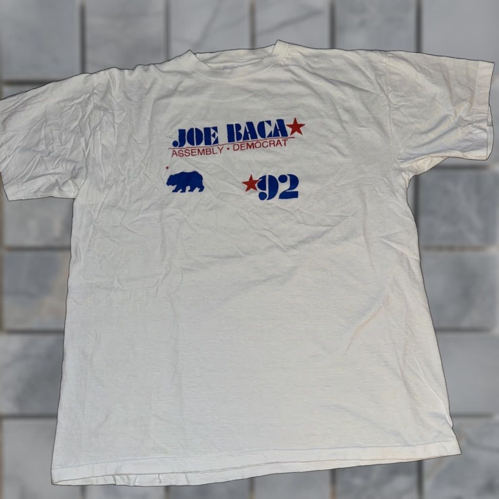 Vintage VINTAGE 1992 Democrat Stitch Single T-Shirt White XL Men XS? Size US XL / EU 56 / 4 - 1 Thumbnail