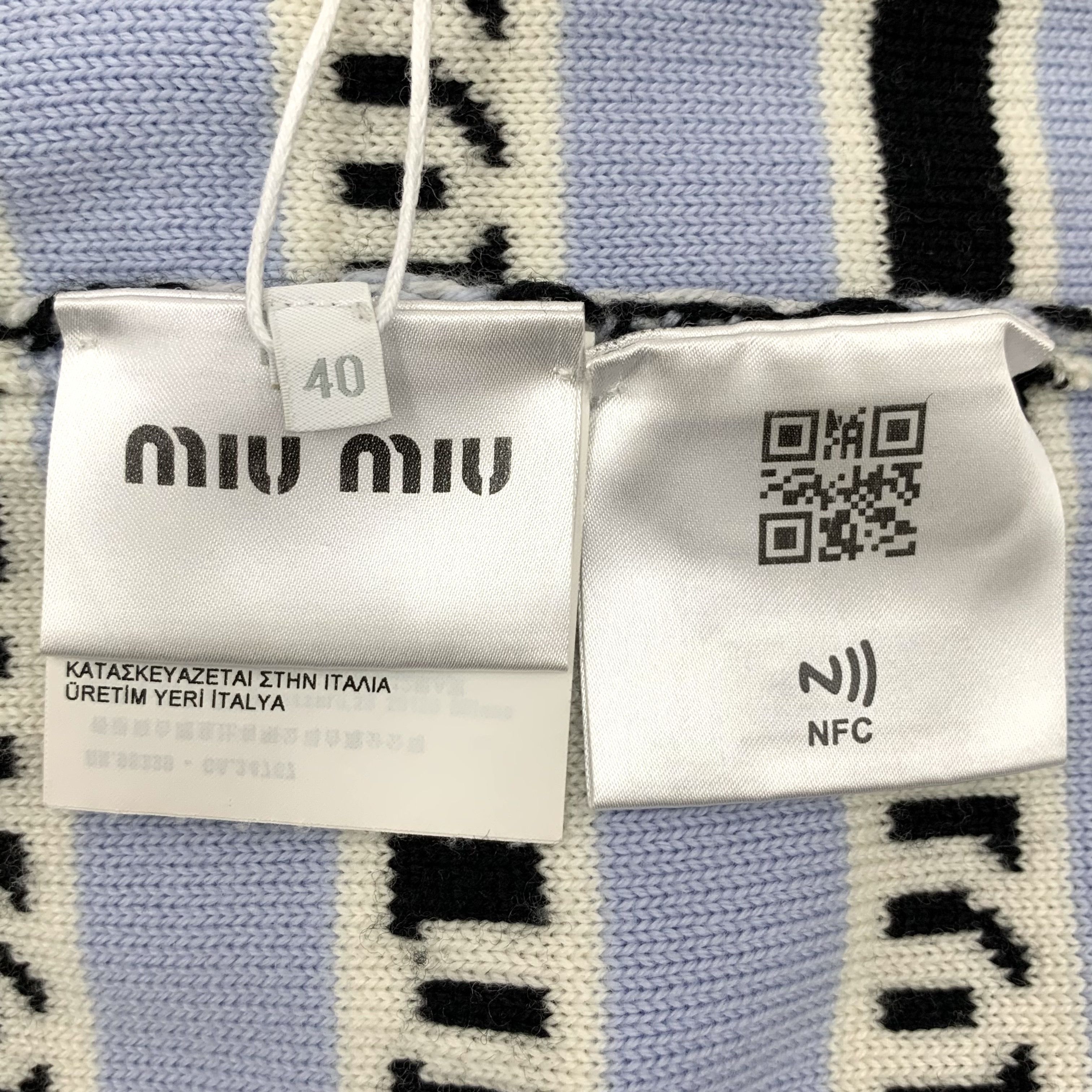 Miu Miu Miu Miu Striped Logo Wool Cardigan Light Blue (40) Size US XXS / EU 40 - 6 Thumbnail