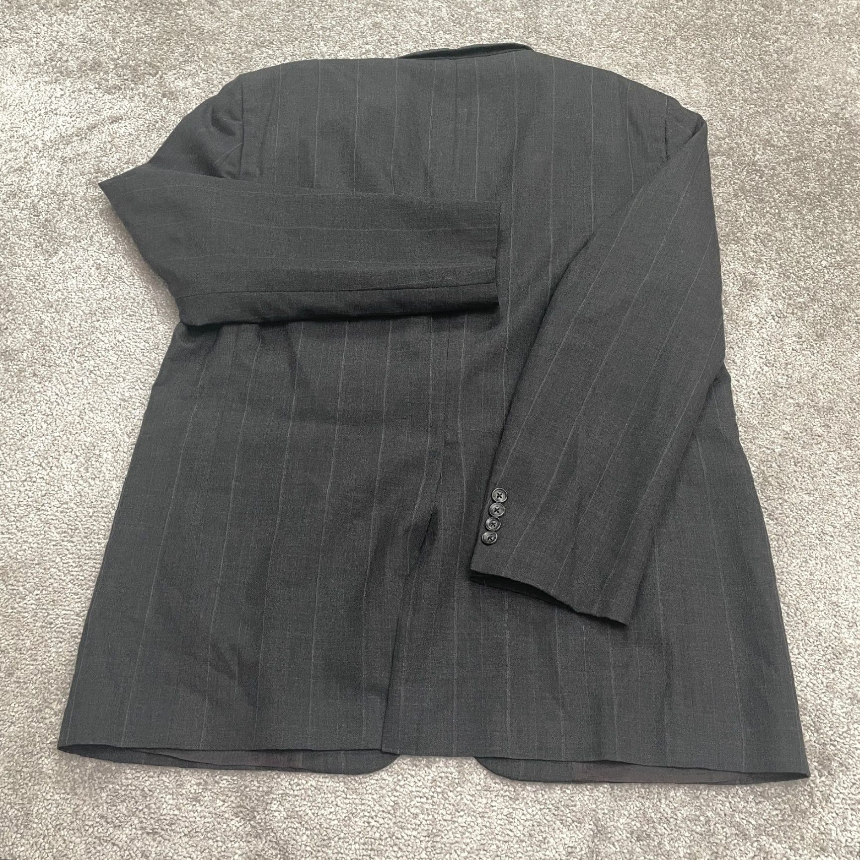 Halston Today's Man Halston Blazer Jacket Mens 46L Dark Gray Striped Wool Business Suit Size 46R - 2 Thumbnail