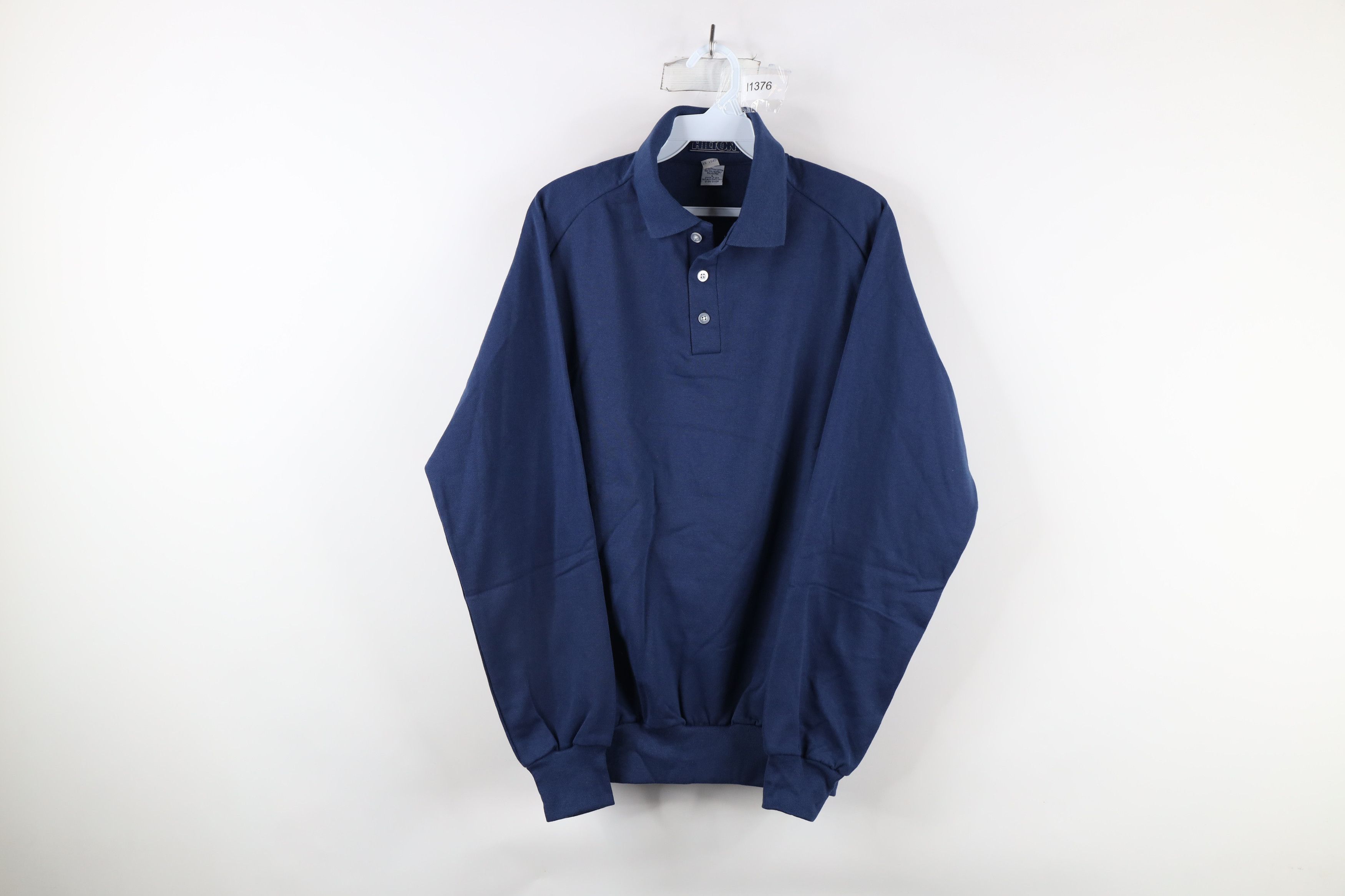 Vintage Deadstock Vintage 90s Streetwear Collared Sweatshirt Blue Size US L / EU 52-54 / 3 - 1 Thumbnail