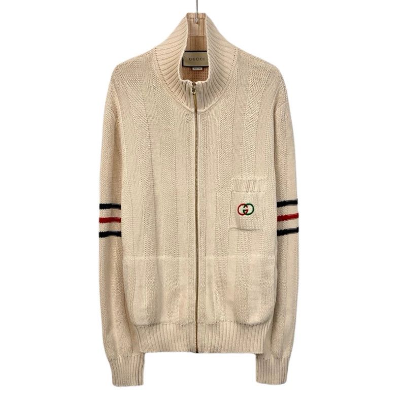 Gucci Gucci Beige striped logo embroidery cotton zipper stand-up Size US M / EU 48-50 / 2 - 1 Thumbnail