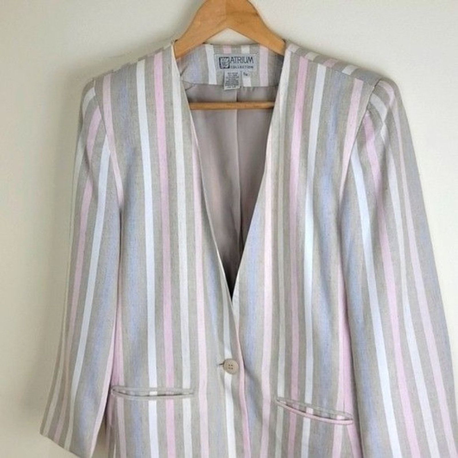 Vintage Atrium Collection Collarless Striped Womens Blazer size M Size M / US 6-8 / IT 42-44 - 3 Thumbnail