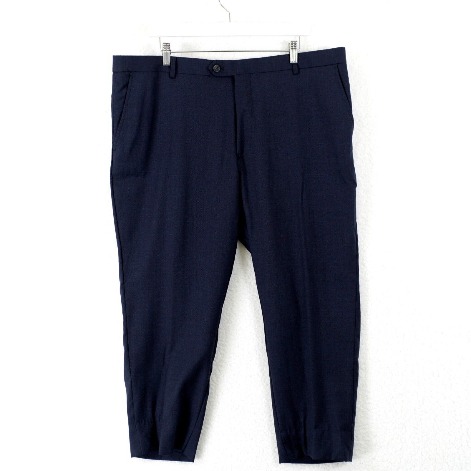 Pronto Uomo Pronto Uomo Blue Sharkskin Wool Flat Front Mid Rise Dress Pa Size 40S - 1 Thumbnail