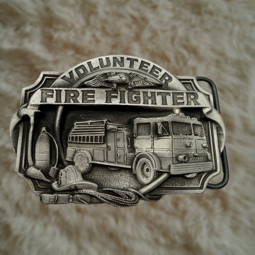 CO Vintage Siskiyou Co Volunteer Firefighter Fire Truck Belt Buckle Pewter USA Size ONE SIZE - 1 Thumbnail