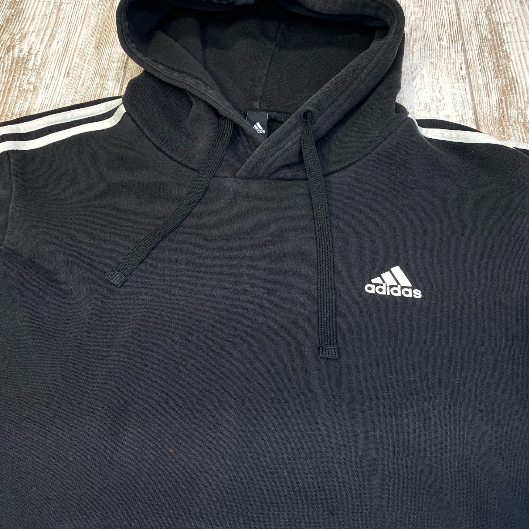 Adidas VINTAGE Adidas Hoodie Mens Large Black White Logo Spelled Out White Stripes 7259 Size US L / EU 52-54 / 3 - 3 Thumbnail