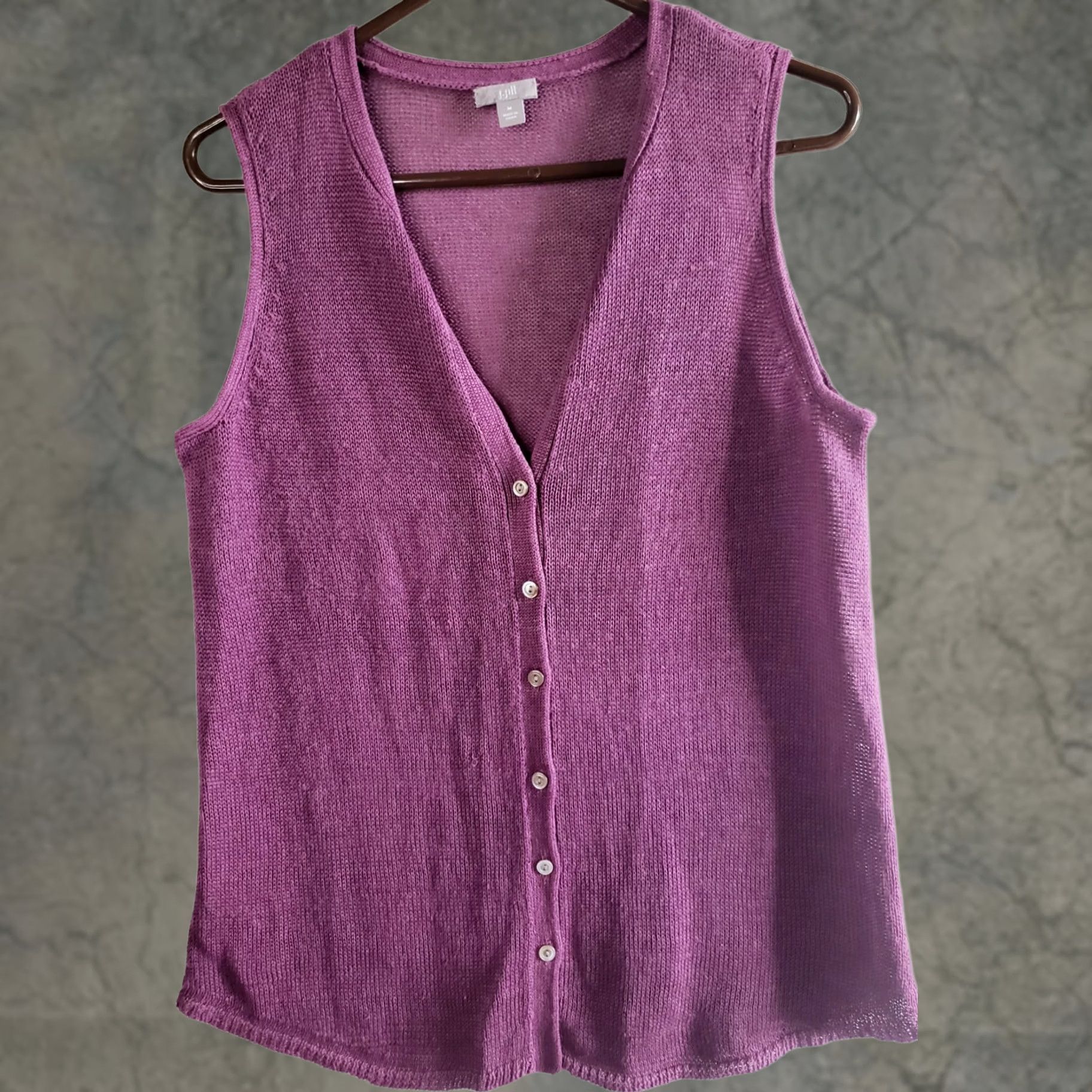 J. Jill J.Jill Cardigan Vest Purple Size M Linen Rayon Button Front Women Sweater Top Button Front Casual Travel Workwear Size M / US 6-8 / IT 42-44 - 1 Thumbnail