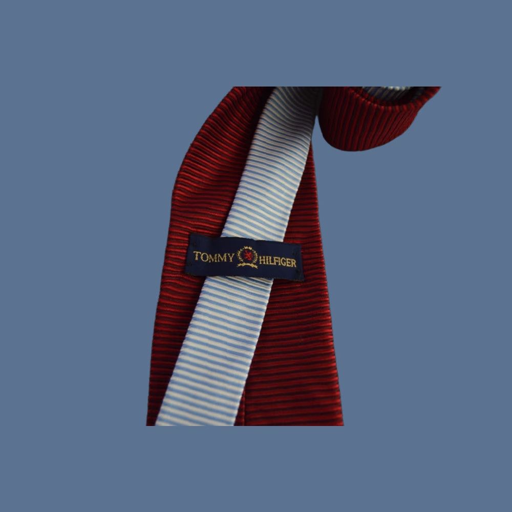 Tommy Hilfiger TOMMY HILFIGER MENS TIE NAVY BLUE RED STRIPES Size ONE SIZE - 1 Thumbnail