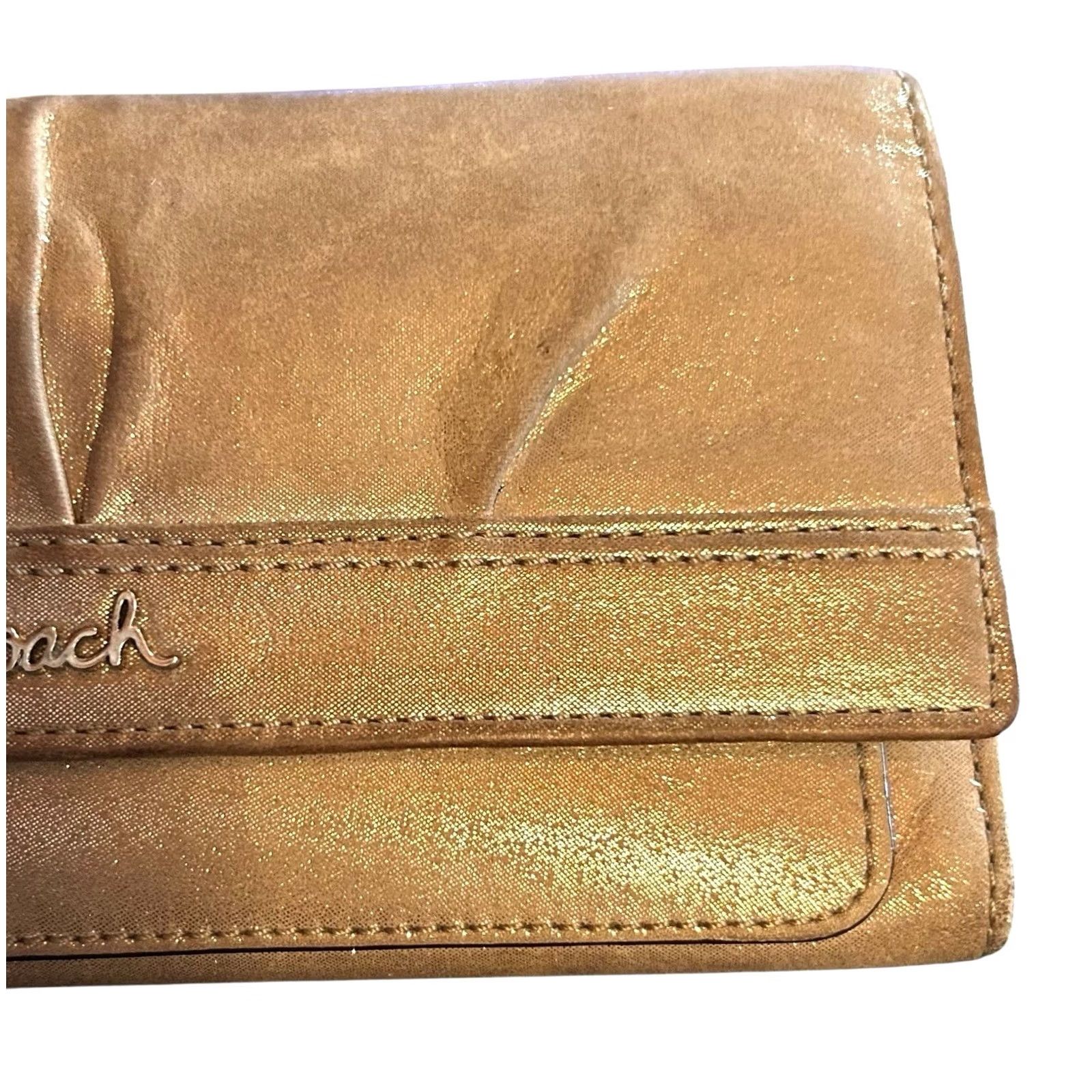 Coach Coach Wallet Trifold Leather Metallic Brown Solid Women Credit Card Read Wallet Womens Zip-Around Size ONE SIZE - 2 Thumbnail