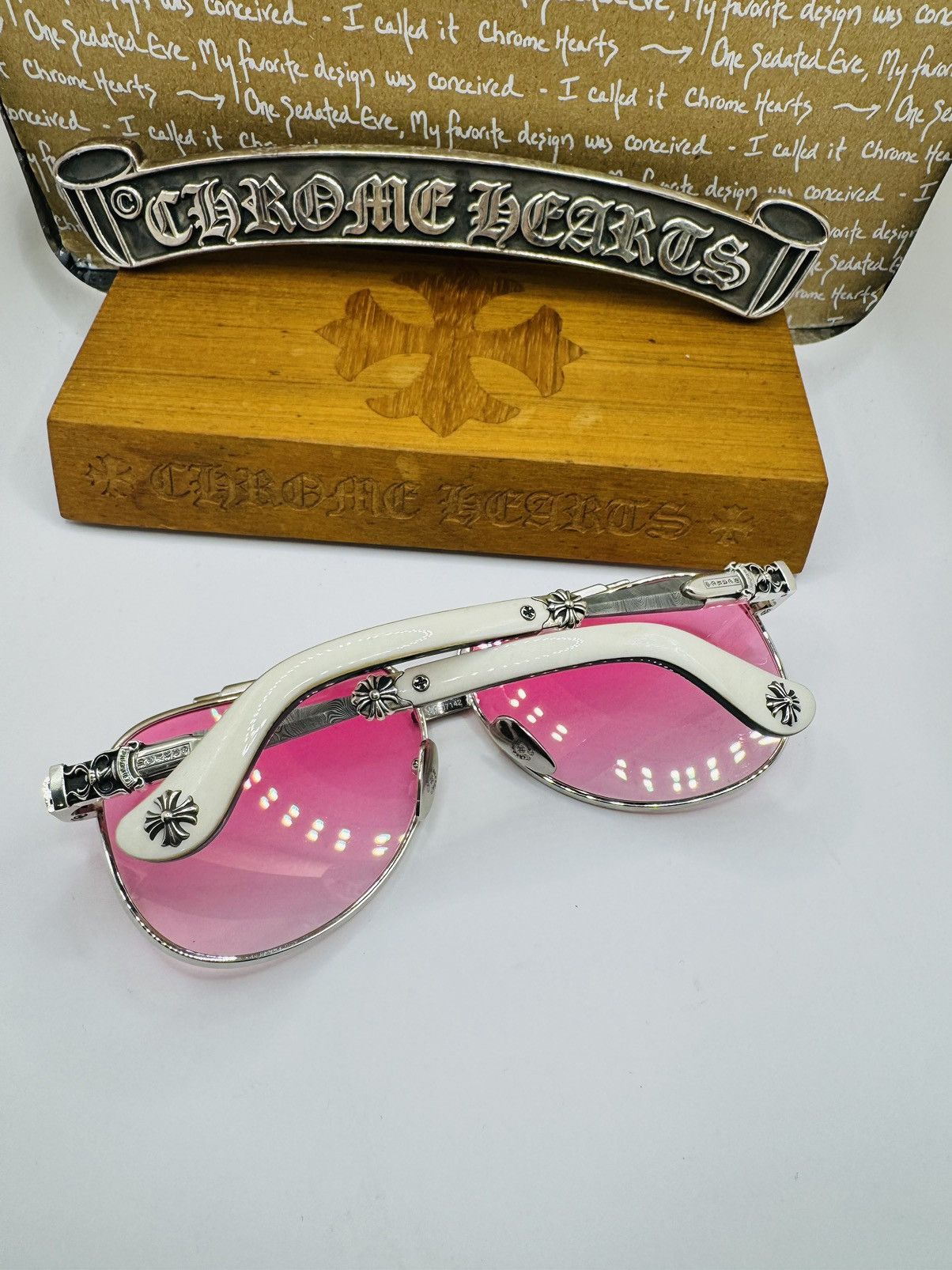 image of Chrome Hearts Blade Hummer 3 “Bubblegum” 1/1 Sunglasses in White, Men's