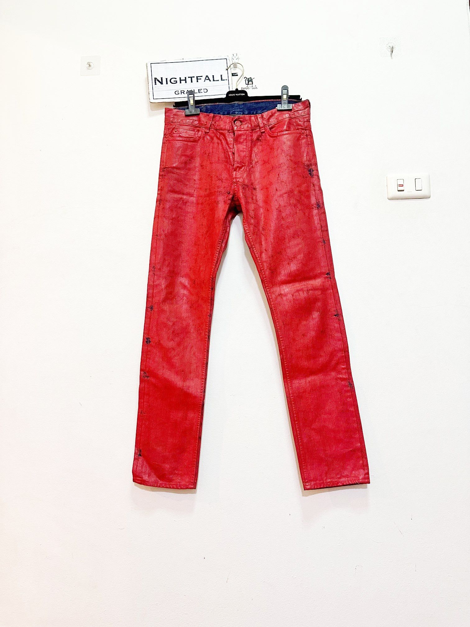 image of H&m Red Painted Jeans Fw2012, Men's (Size 30)