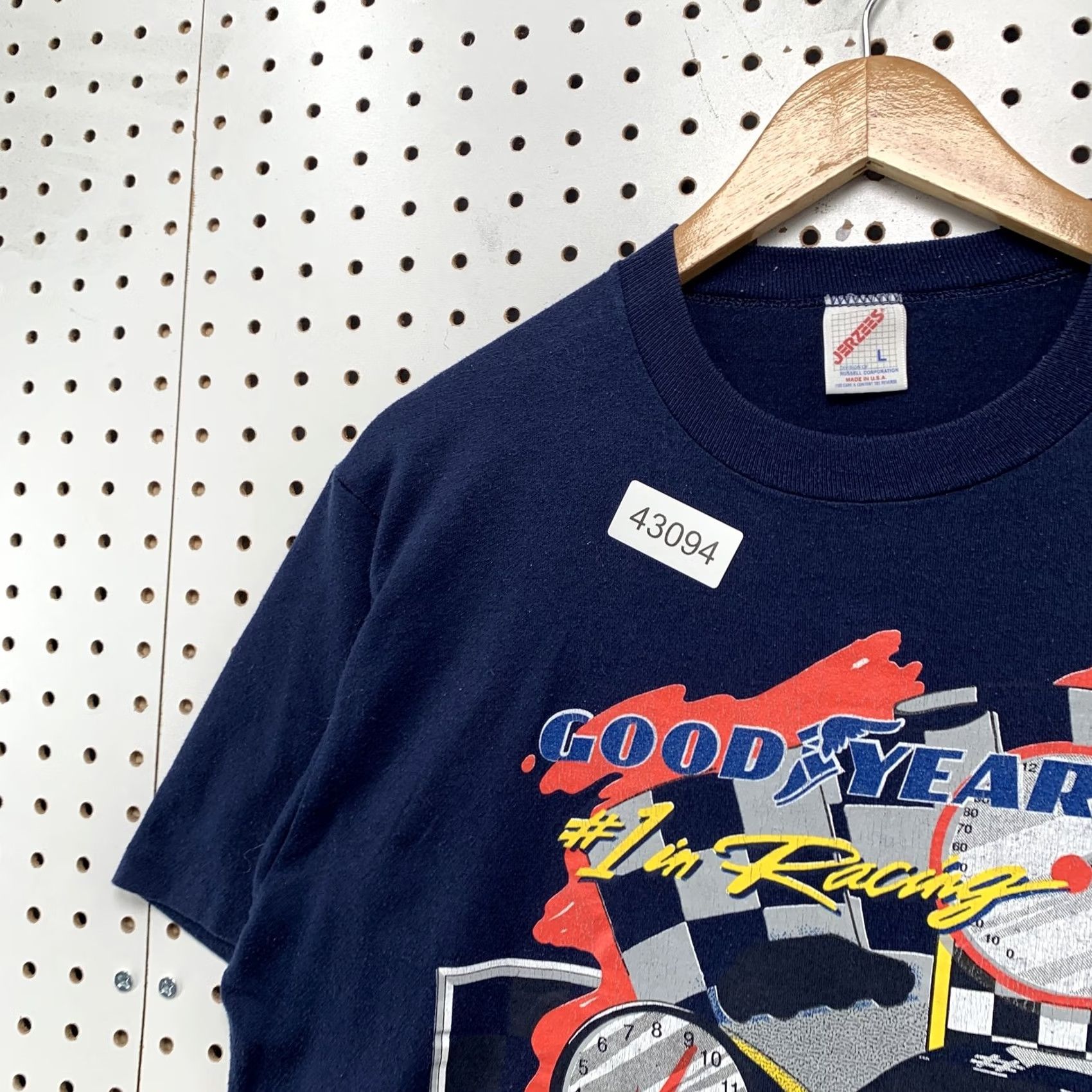 Jerzees VINTAGE Goodyear Racing Graphic Navy Shirt Mens L 80s 80s Shirt Cars Mens Large Navy Cotton T-Shirt Peformance Single Stitch Size US L / EU 52-54 / 3 - 2 Thumbnail
